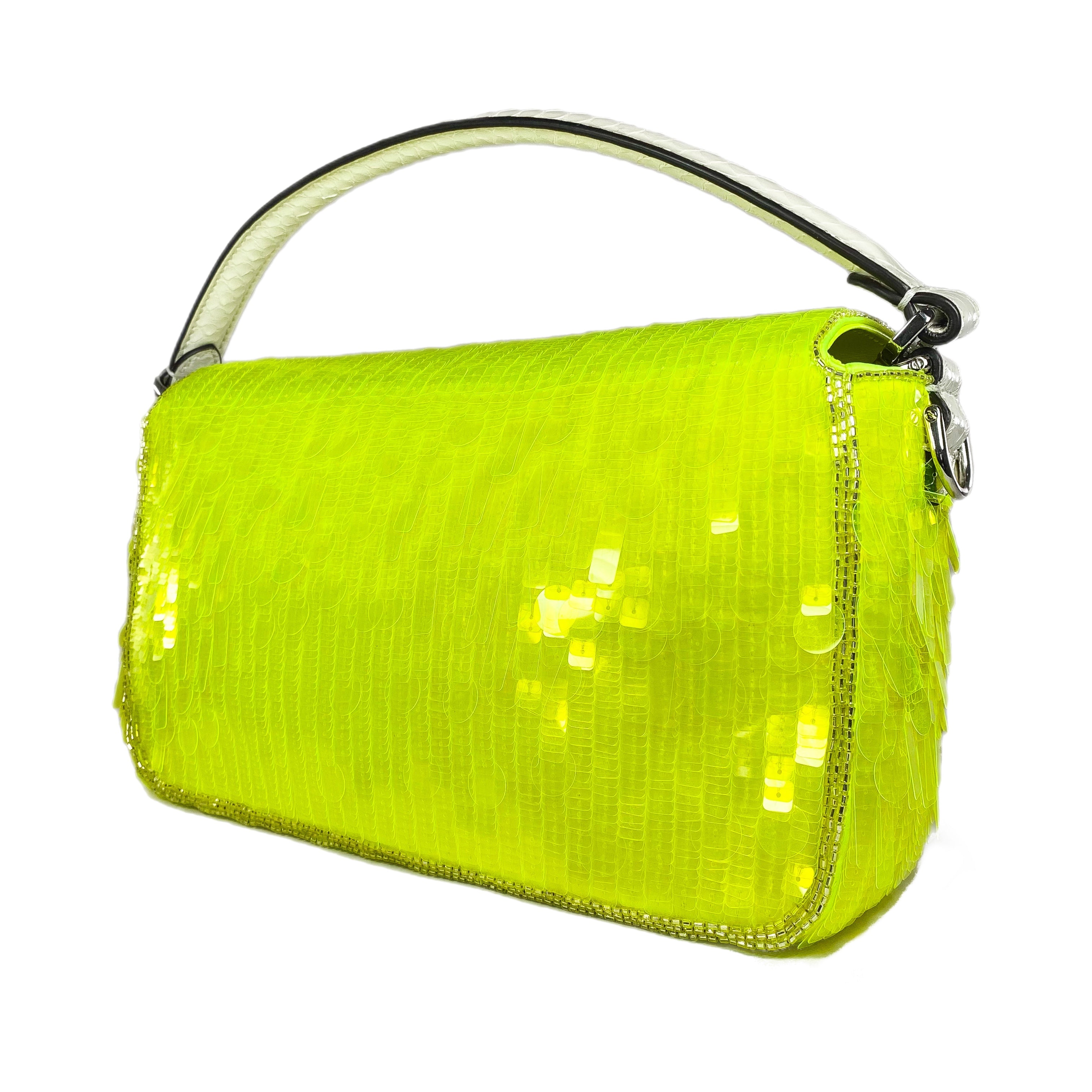 Fendi Elaphe and Neon Yellow Sequin Baguette Consign of the Times