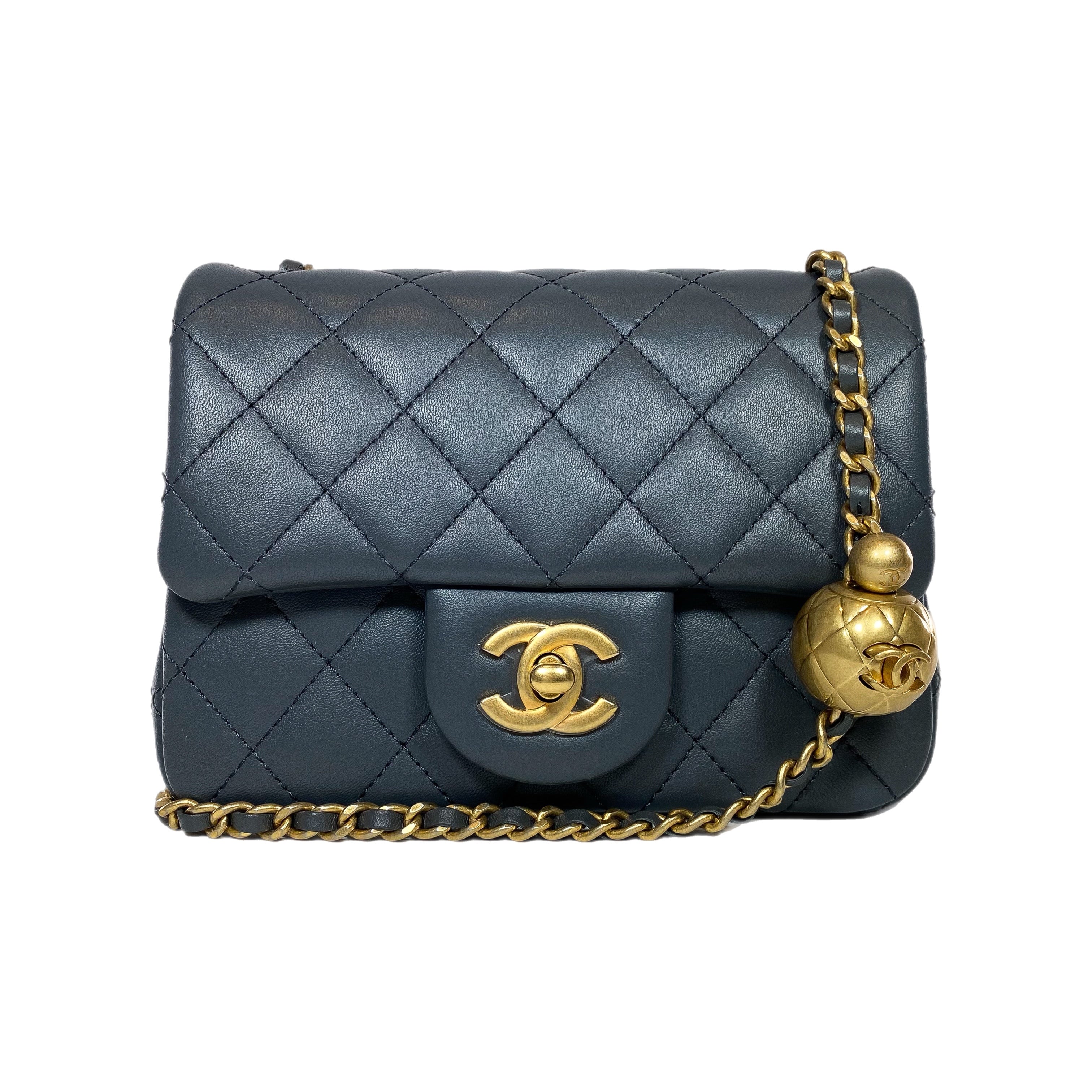 Chanel Dark Gray Mini Square Pearl Crush Flap Bag