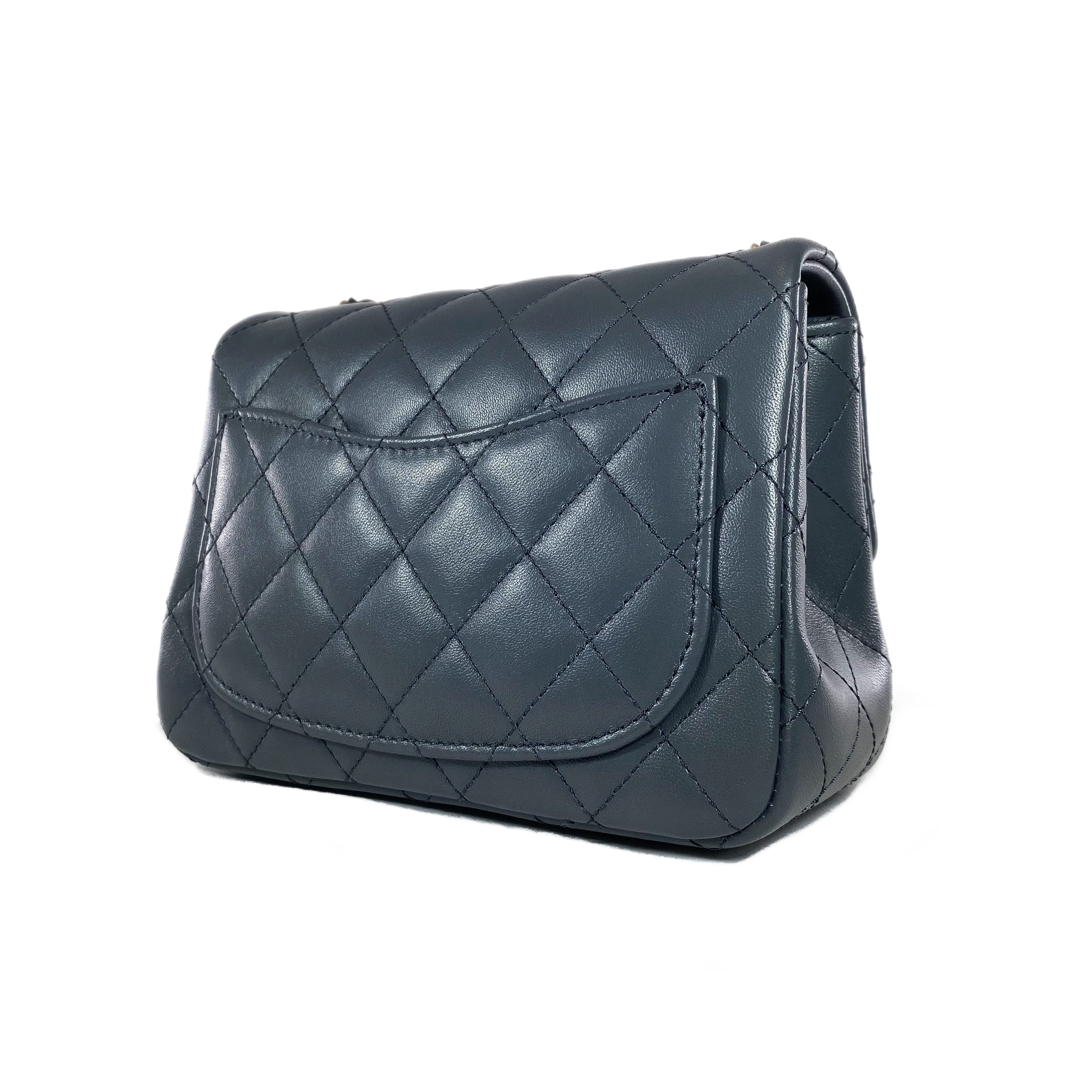 Chanel Dark Gray Mini Square Pearl Crush Flap Bag