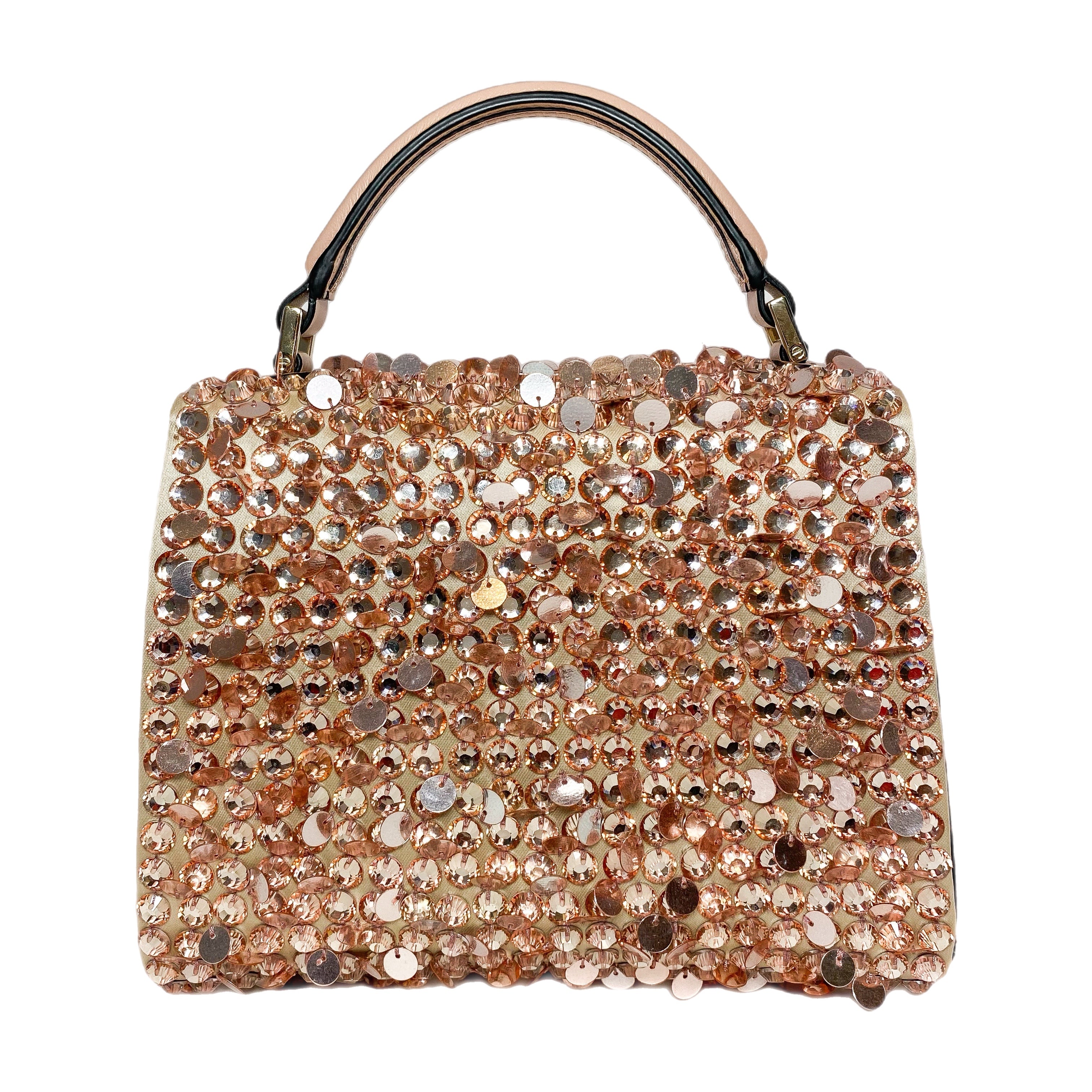 Valentino Peach Rose Mist Sequin Crystal Embroidered Mini Vsling Top Handle Bag