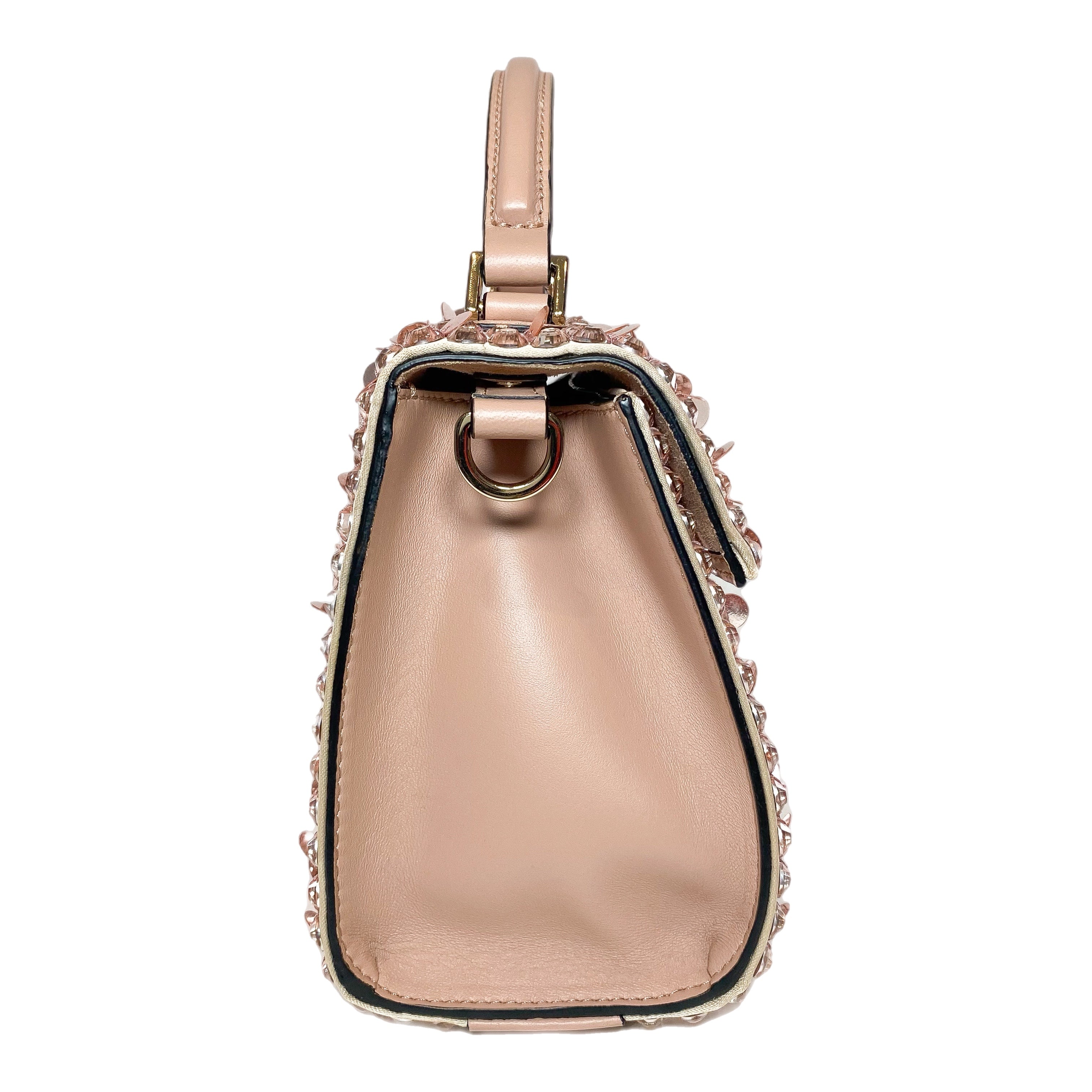 Valentino Peach Rose Mist Sequin Crystal Embroidered Mini Vsling Top Handle Bag