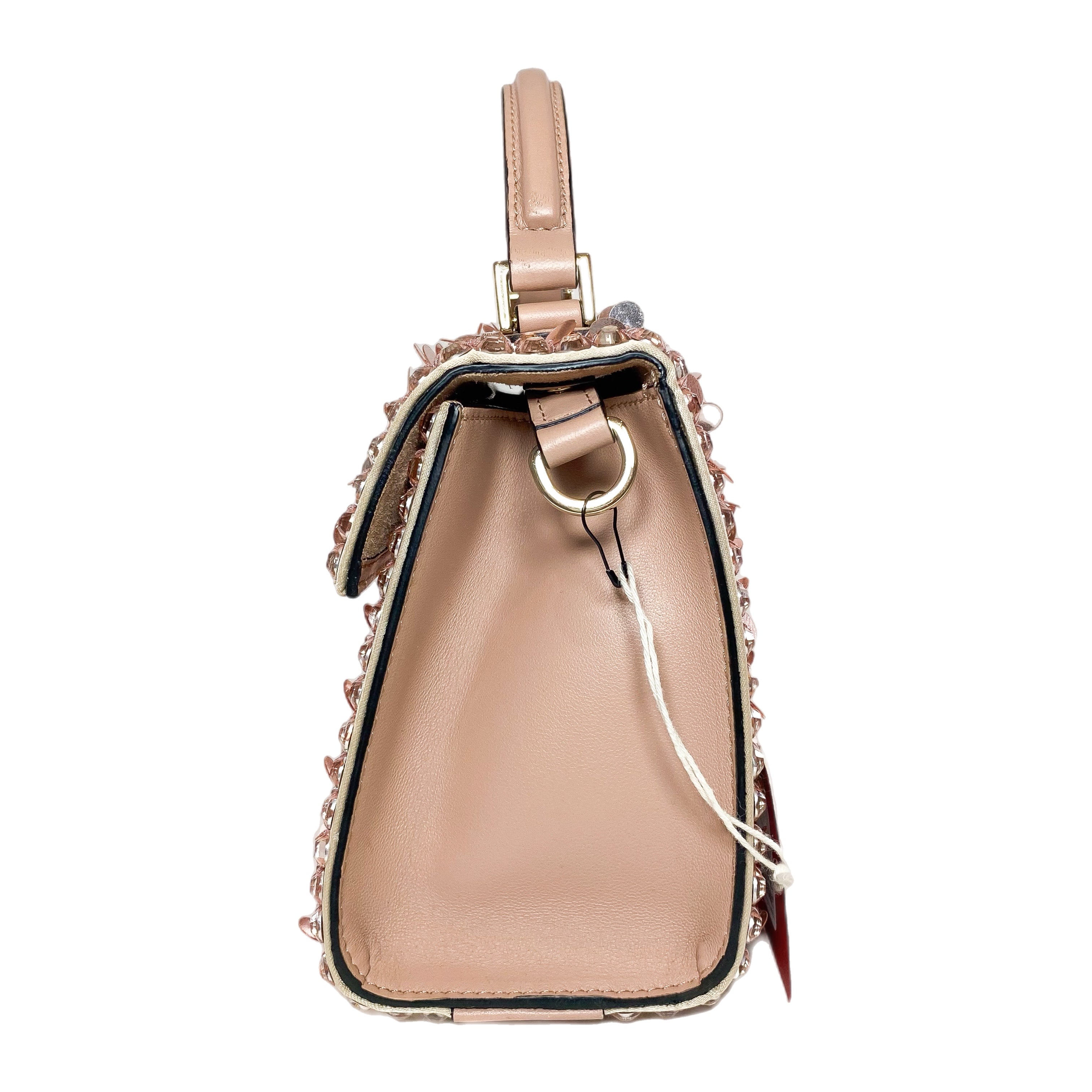 Valentino Peach Rose Mist Sequin Crystal Embroidered Mini Vsling Top Handle Bag