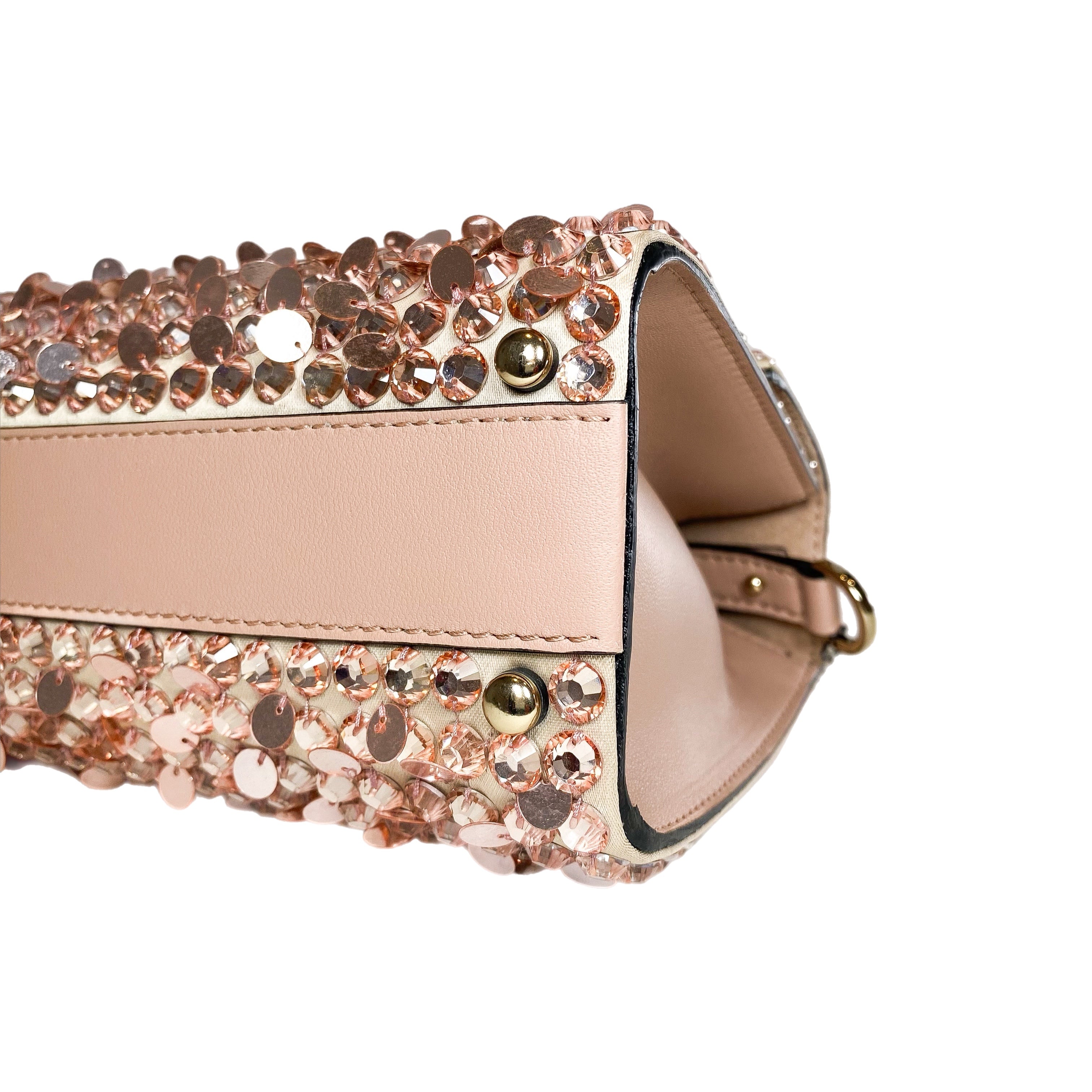 Valentino Peach Rose Mist Sequin Crystal Embroidered Mini Vsling Top Handle Bag