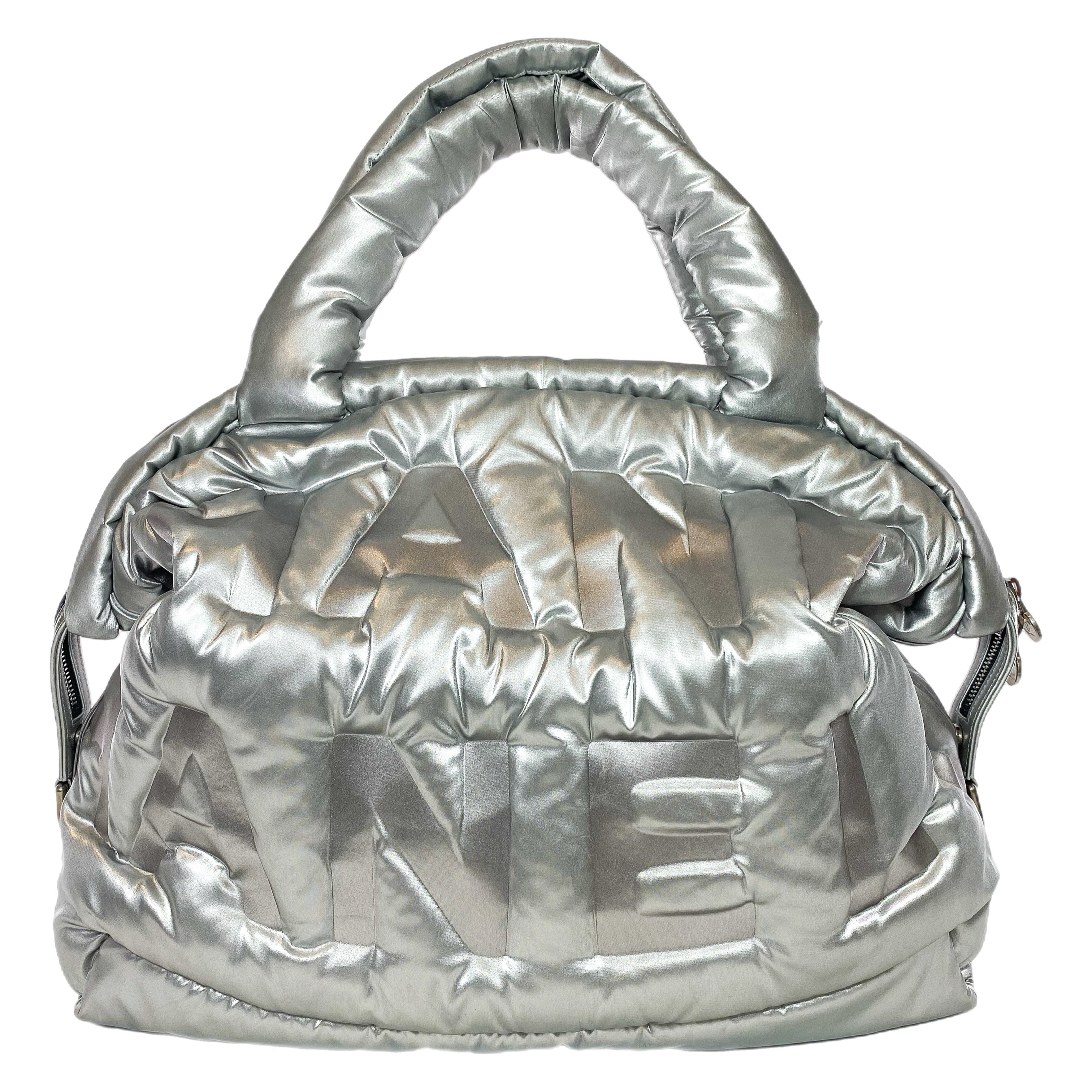 Chanel Silver Doudoune Nylon Puffer Tote