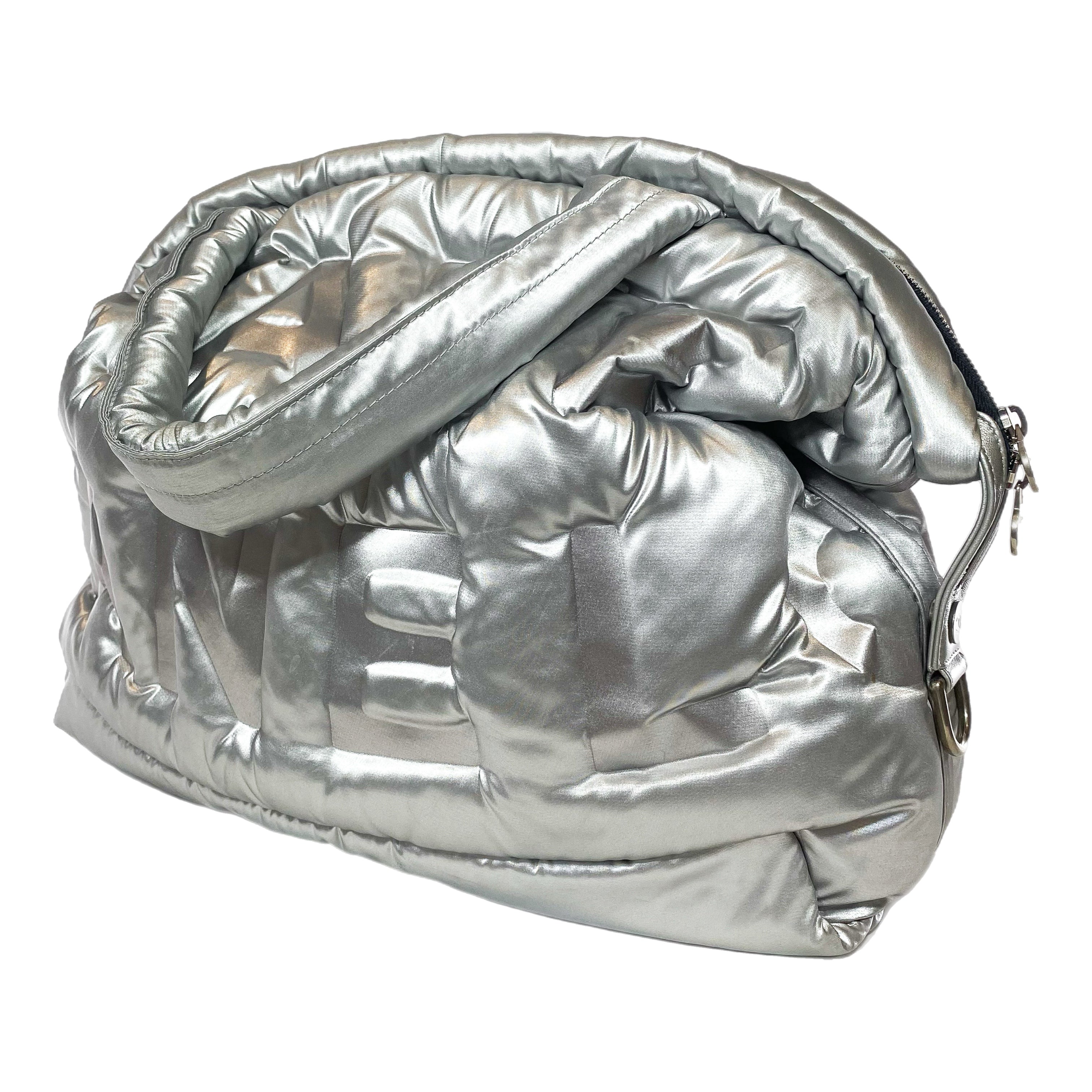 Chanel Silver Doudoune Nylon Puffer Tote