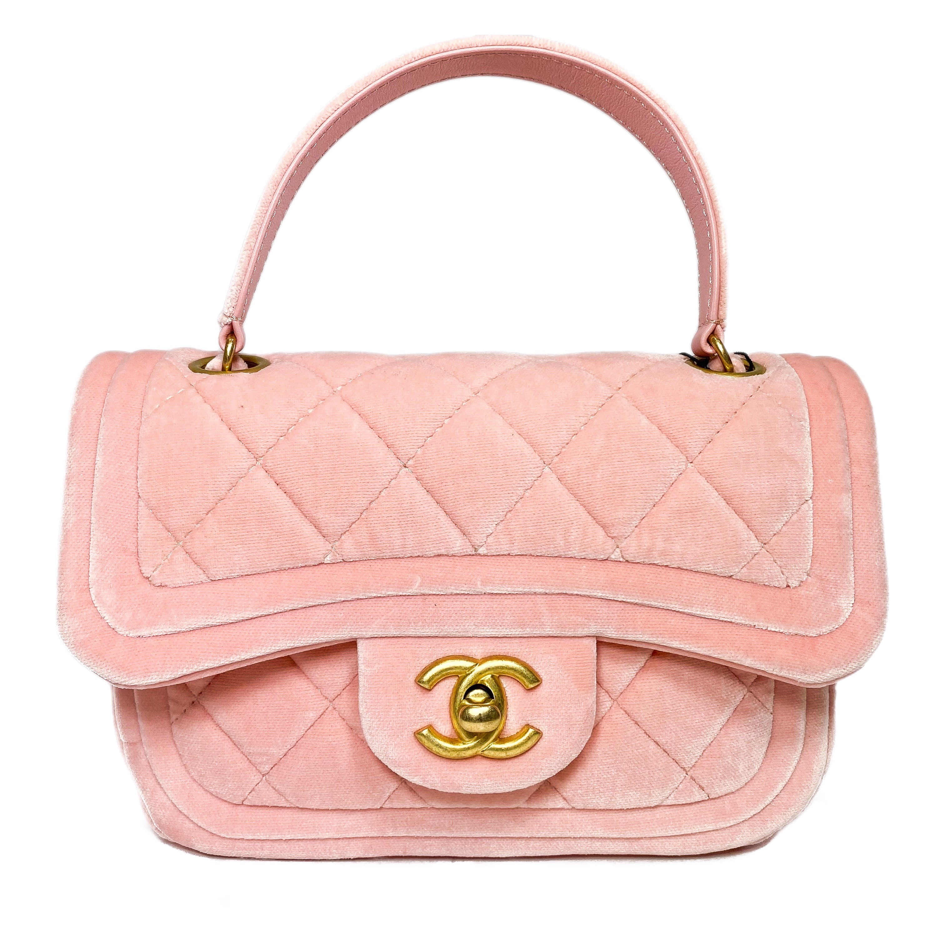 Chanel Pre owned 2021 2024 Mini Quilted Velvet Double Frame Flap Shoulder Bag Pink