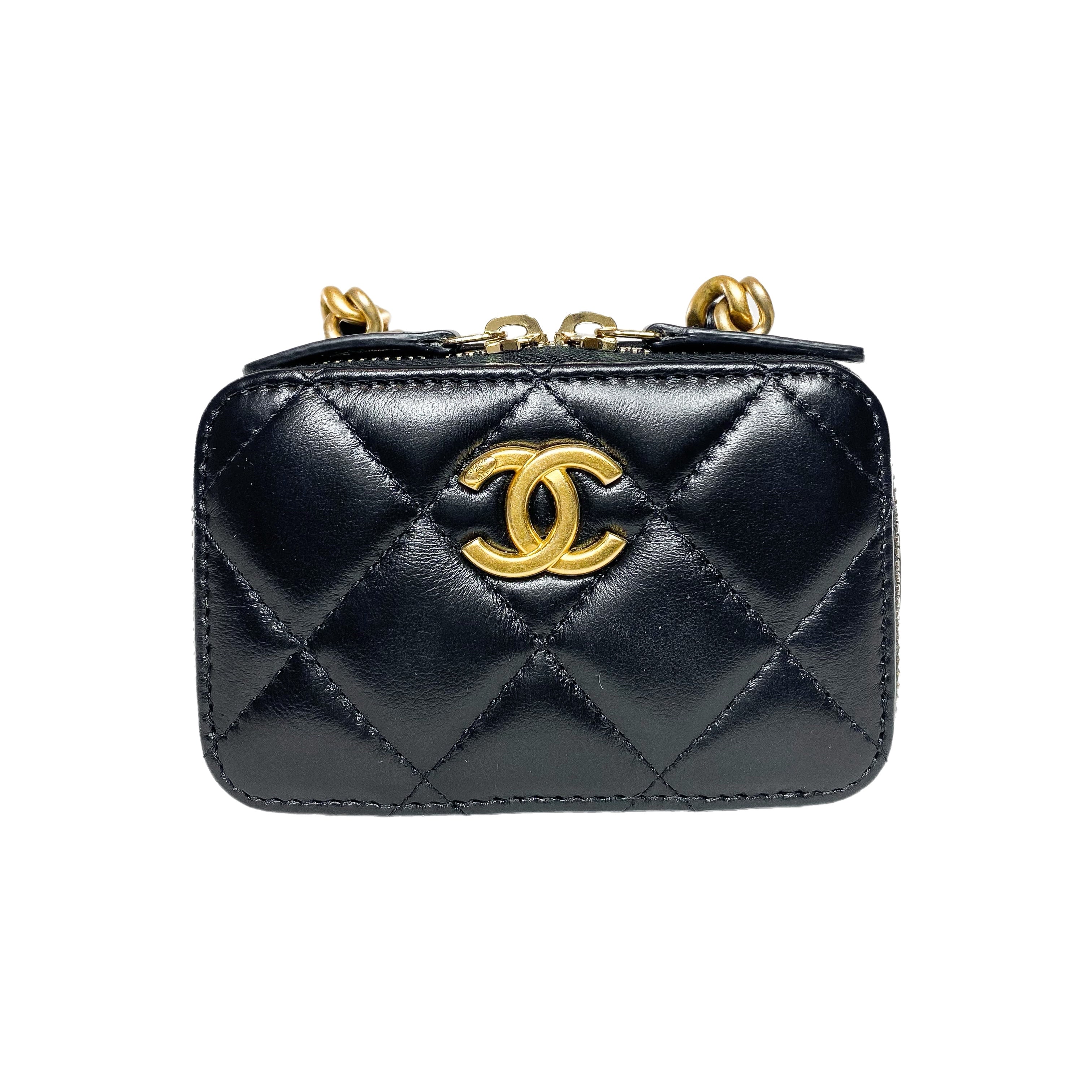 Chanel Black Quilted Mini Lacquered Chain Clutch