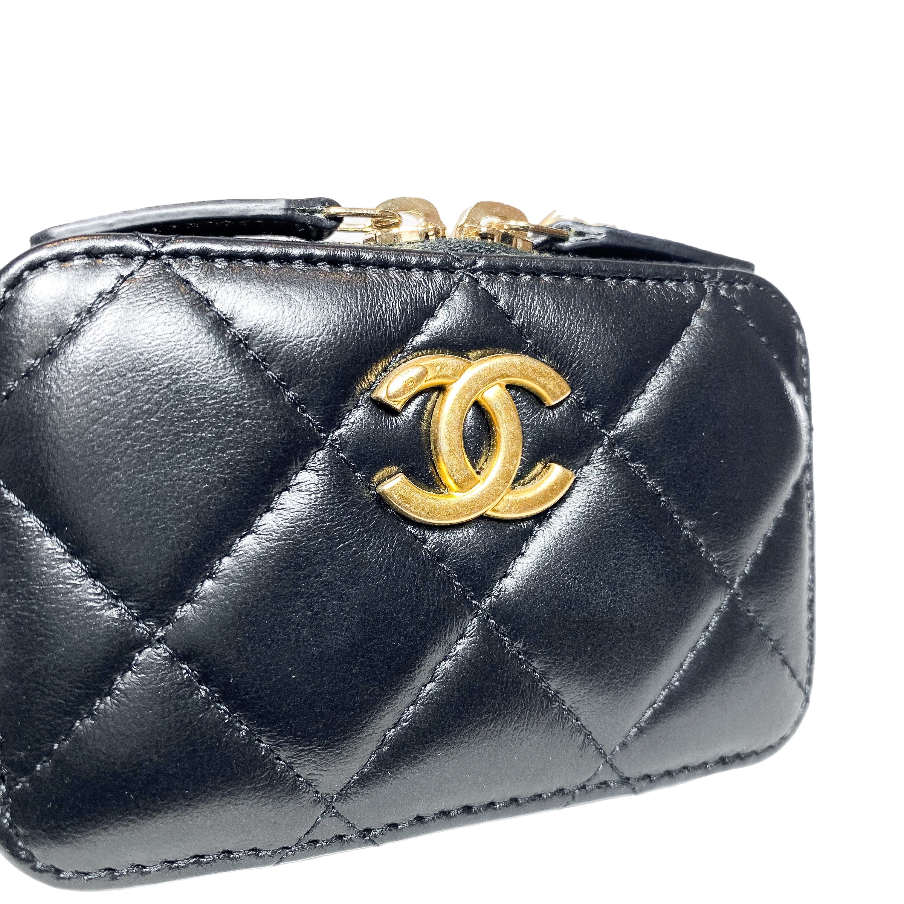 Chanel Black Quilted Mini Lacquered Chain Clutch