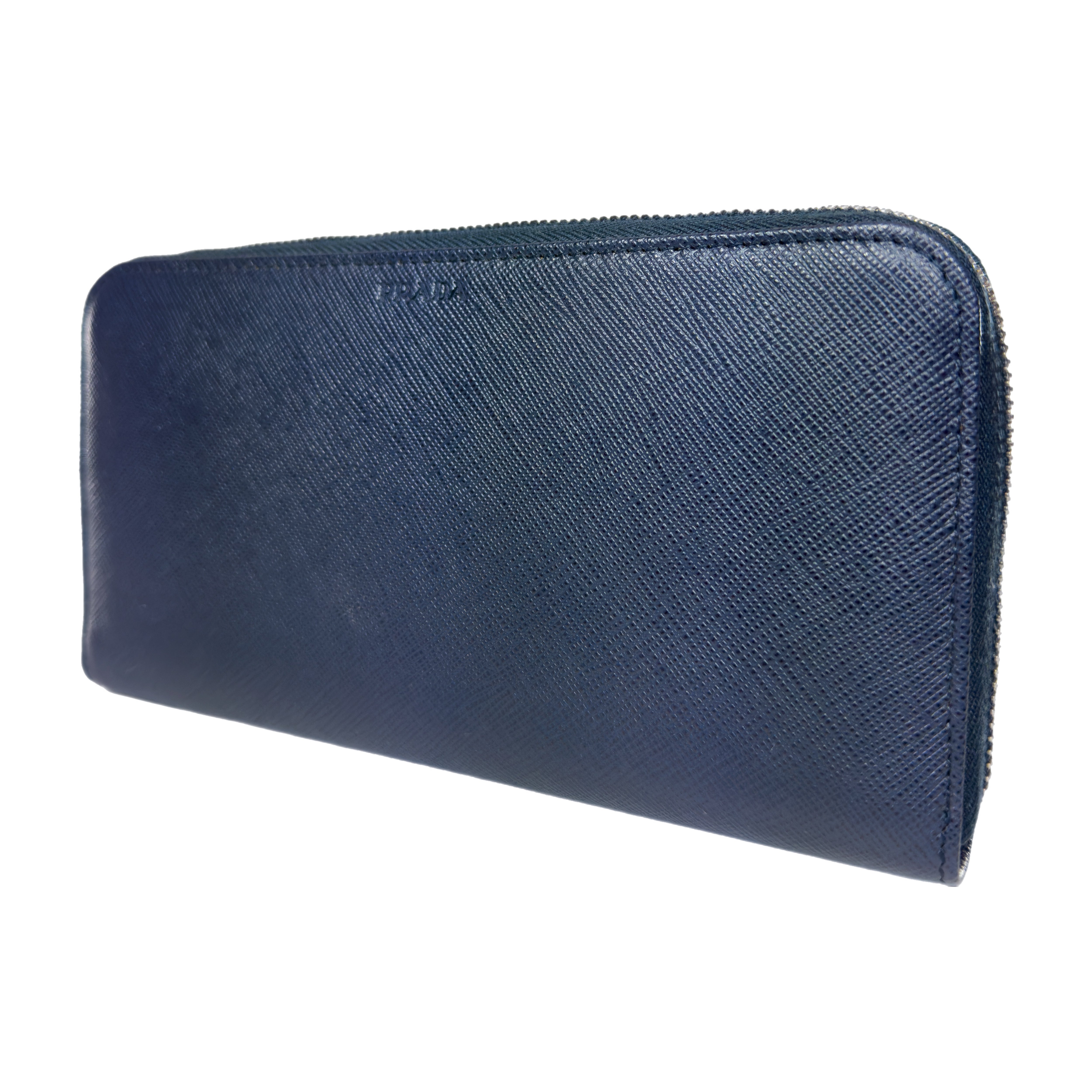 Prada Blue Long Zip Wallet