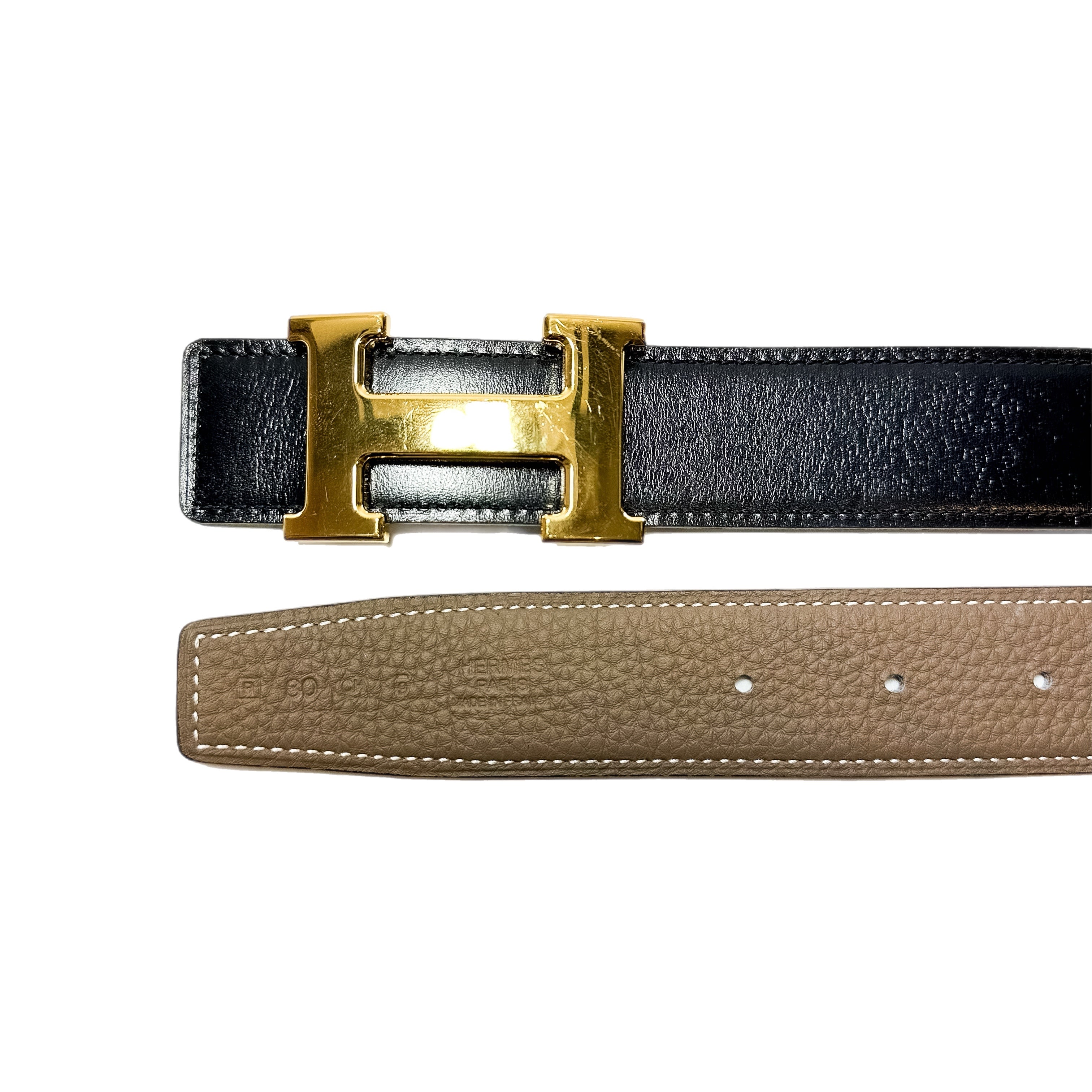 Hermes Black Etoupe Reversible Belt