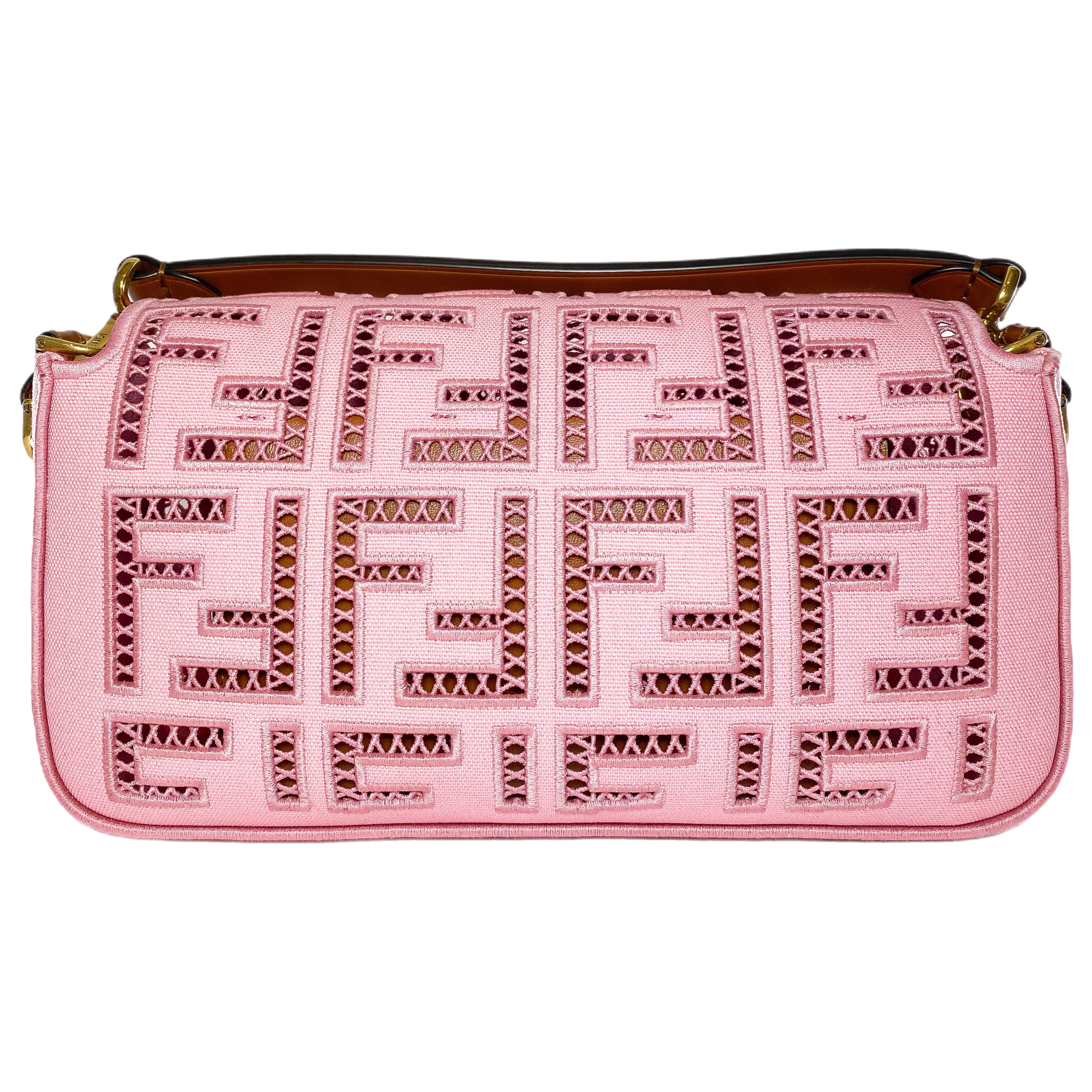 Fendi FF Ciclamino Ajour Embroidered Baguette