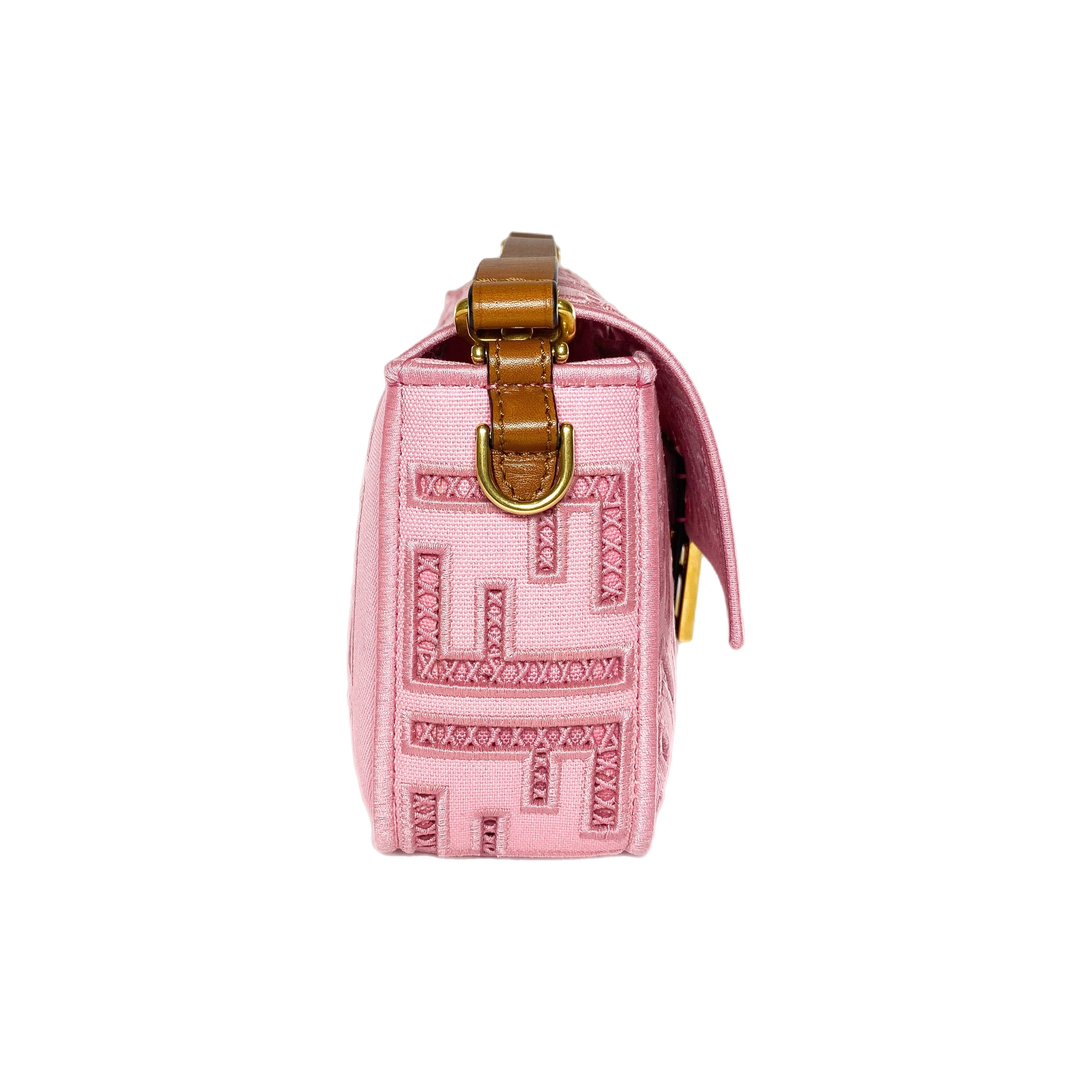 Fendi FF Ciclamino Ajour Embroidered Baguette