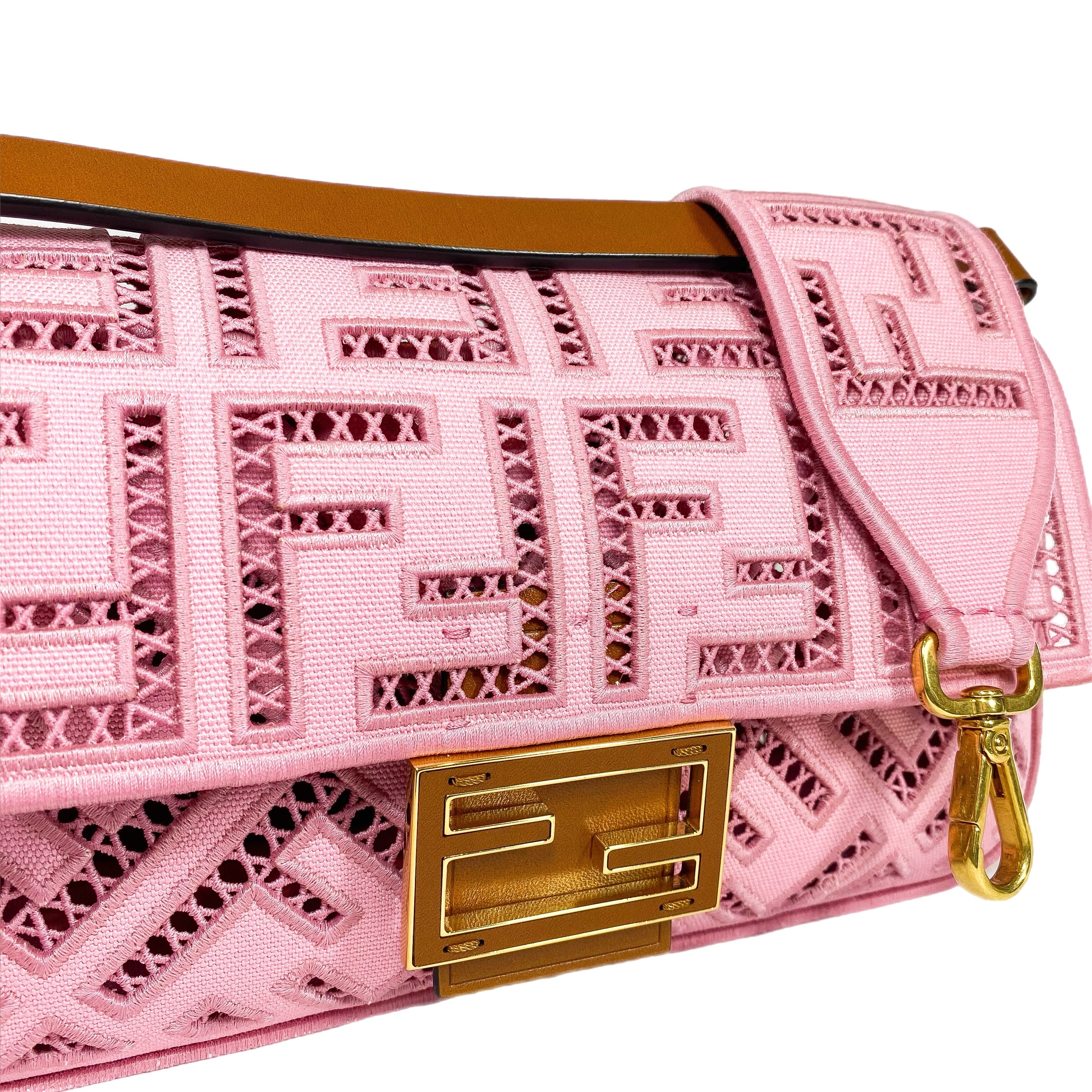 Fendi FF Ciclamino Ajour Embroidered Baguette