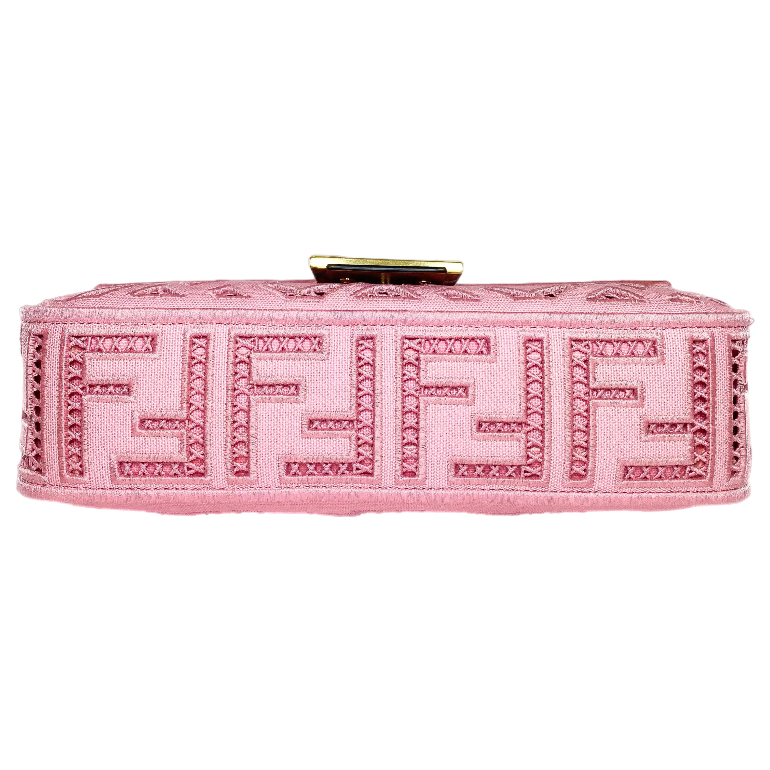 Fendi FF Ciclamino Ajour Embroidered Baguette