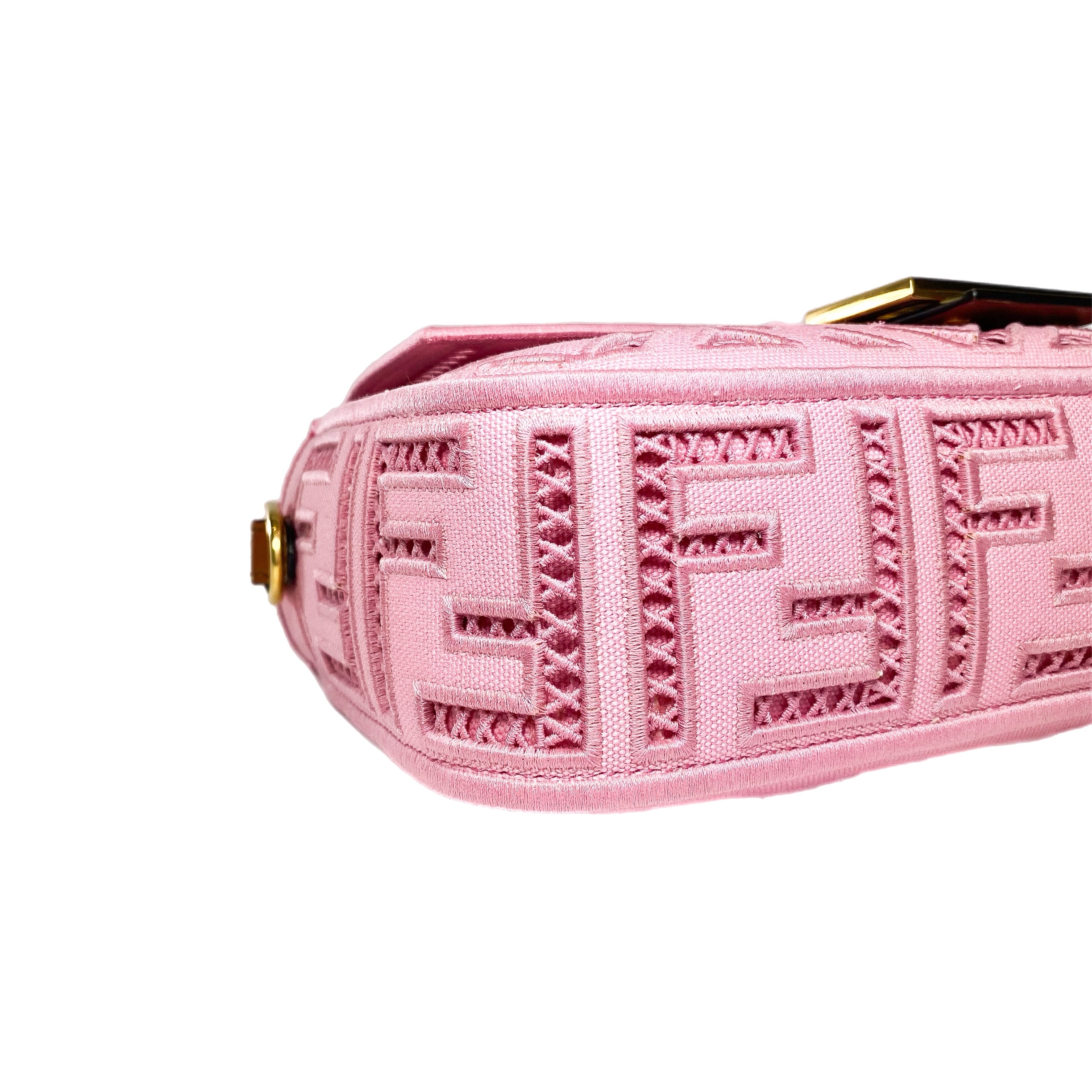 Fendi FF Ciclamino Ajour Embroidered Baguette