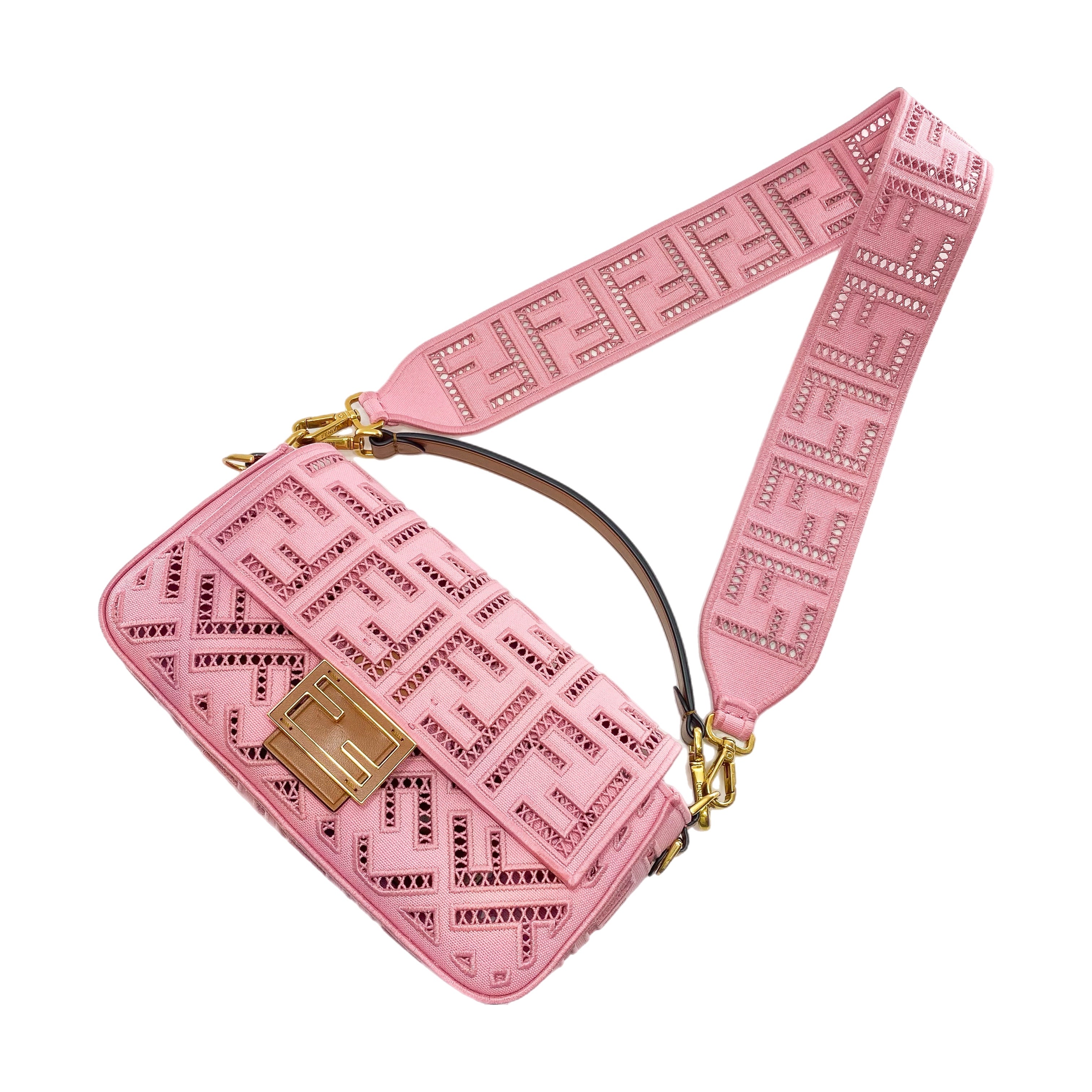 Fendi FF Ciclamino Ajour Embroidered Baguette