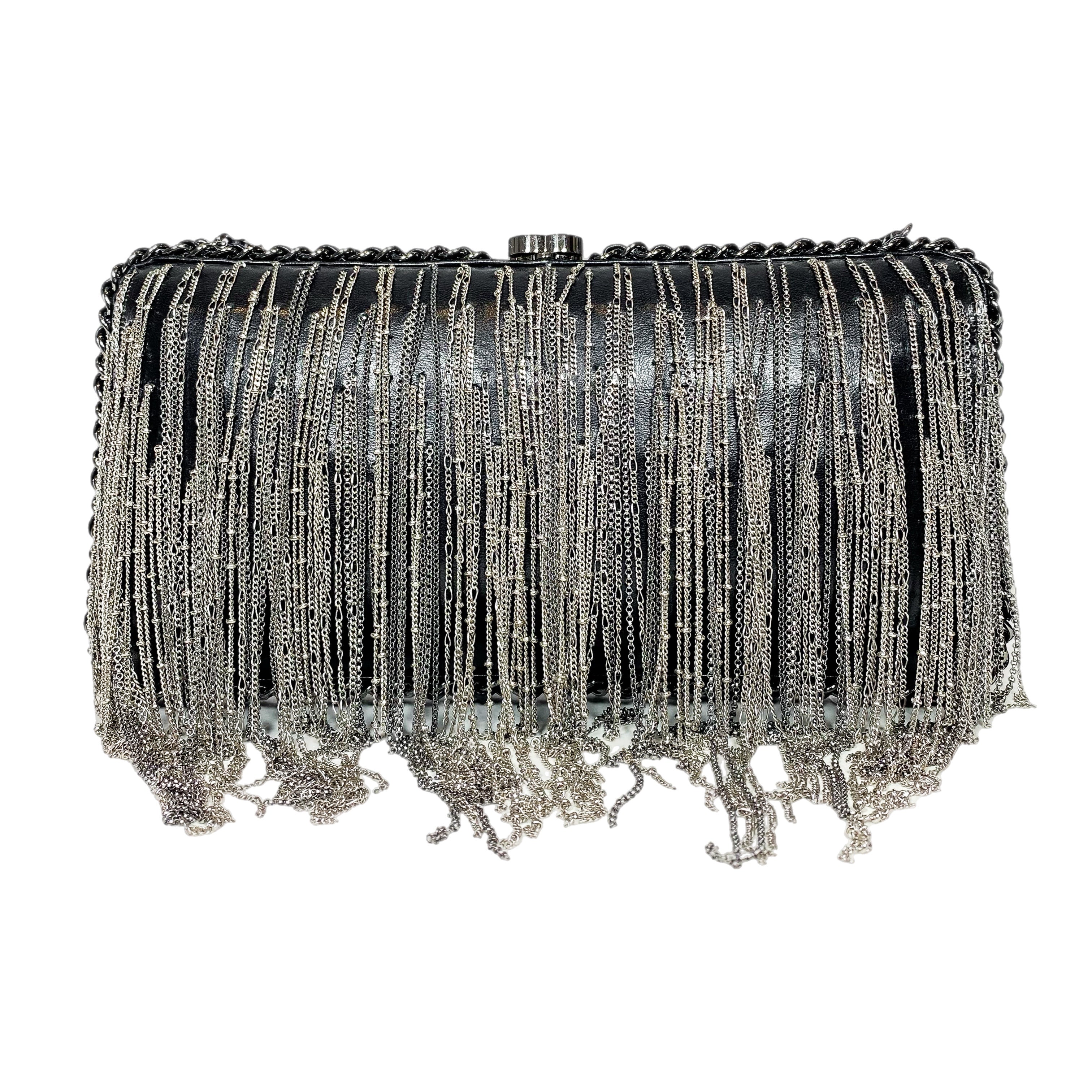 Black fringe clutch on sale