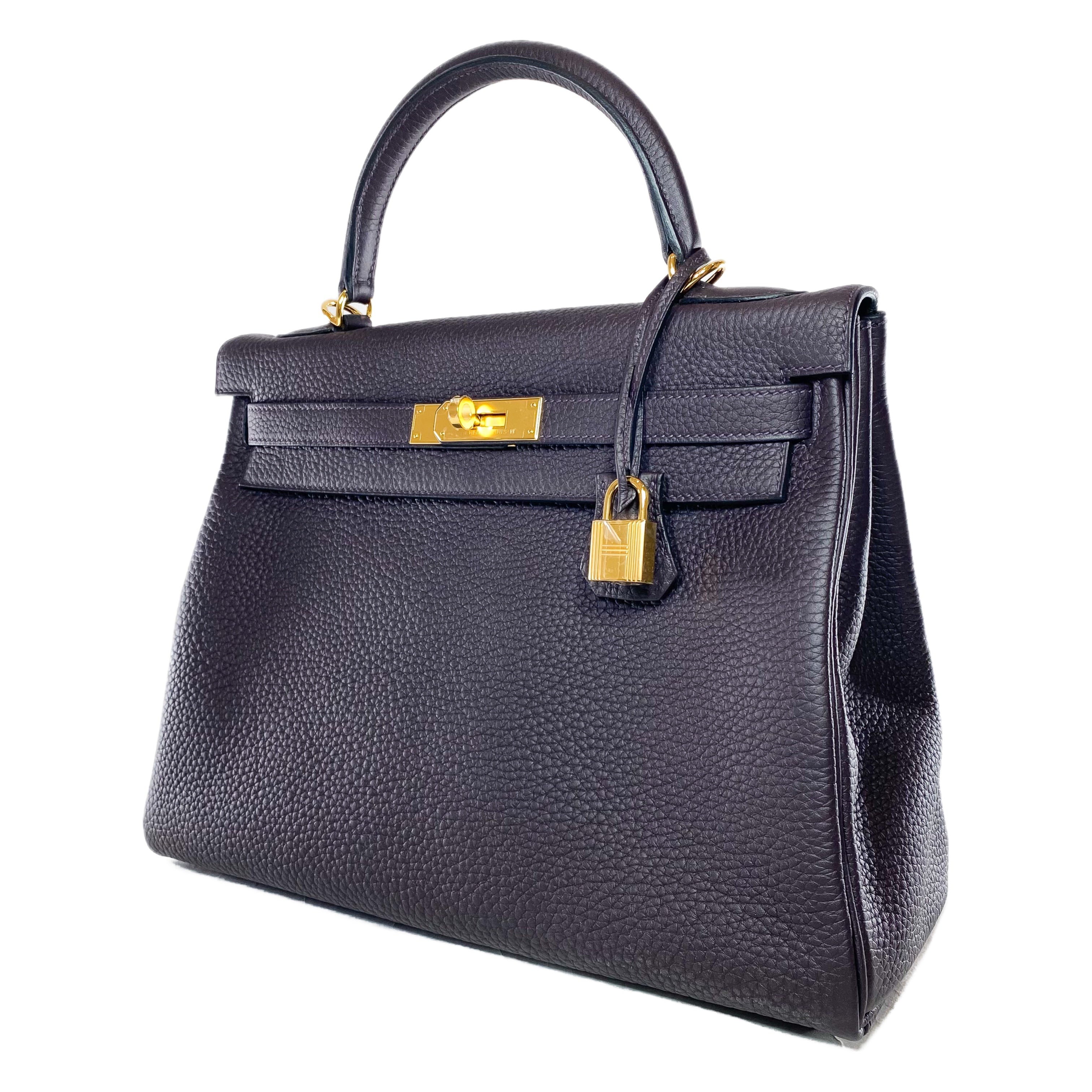 Hermes Kelly 32 Prune Noir Togo Gold Hardware