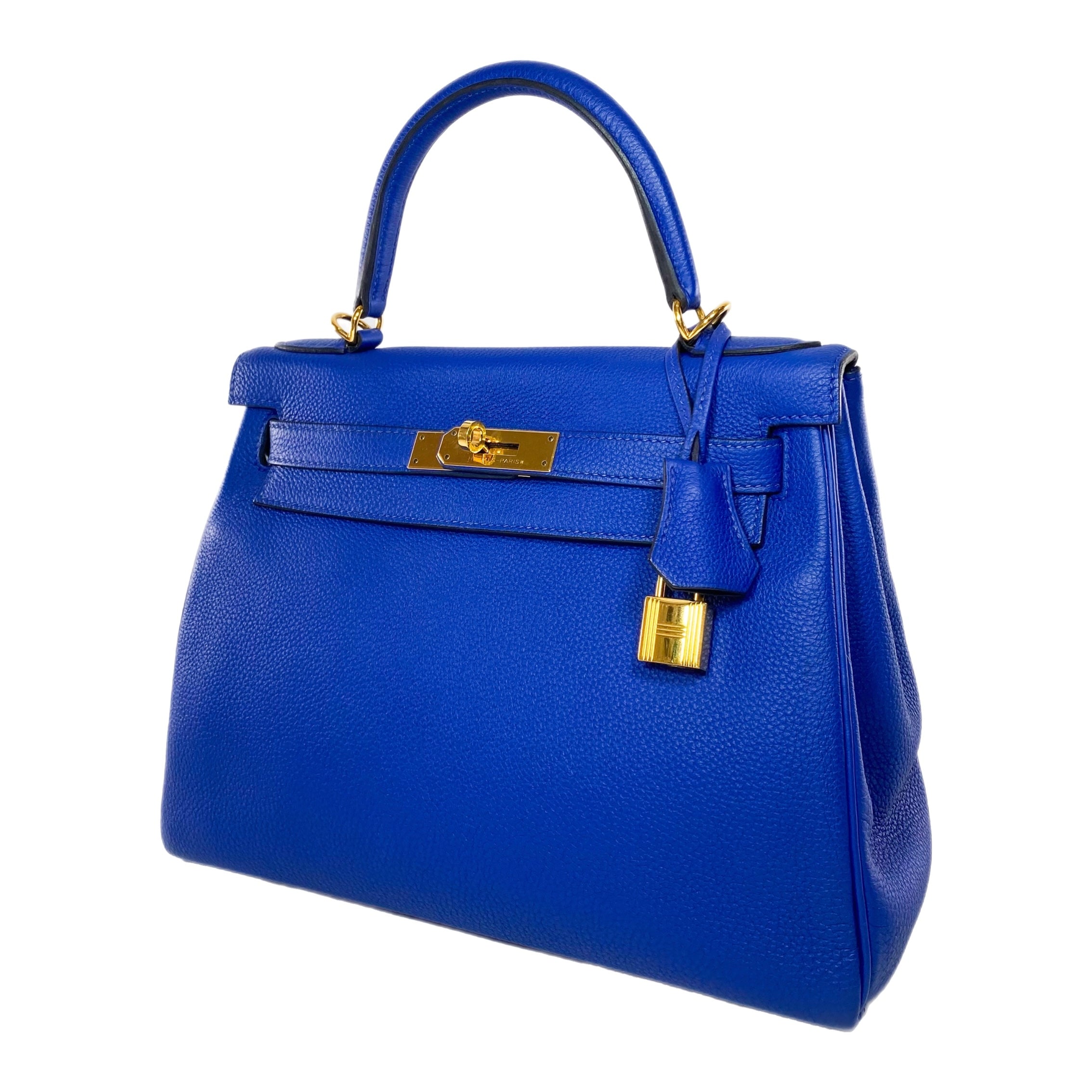 Hermes Kelly 28 Bleu Electric Togo Gold Hardware