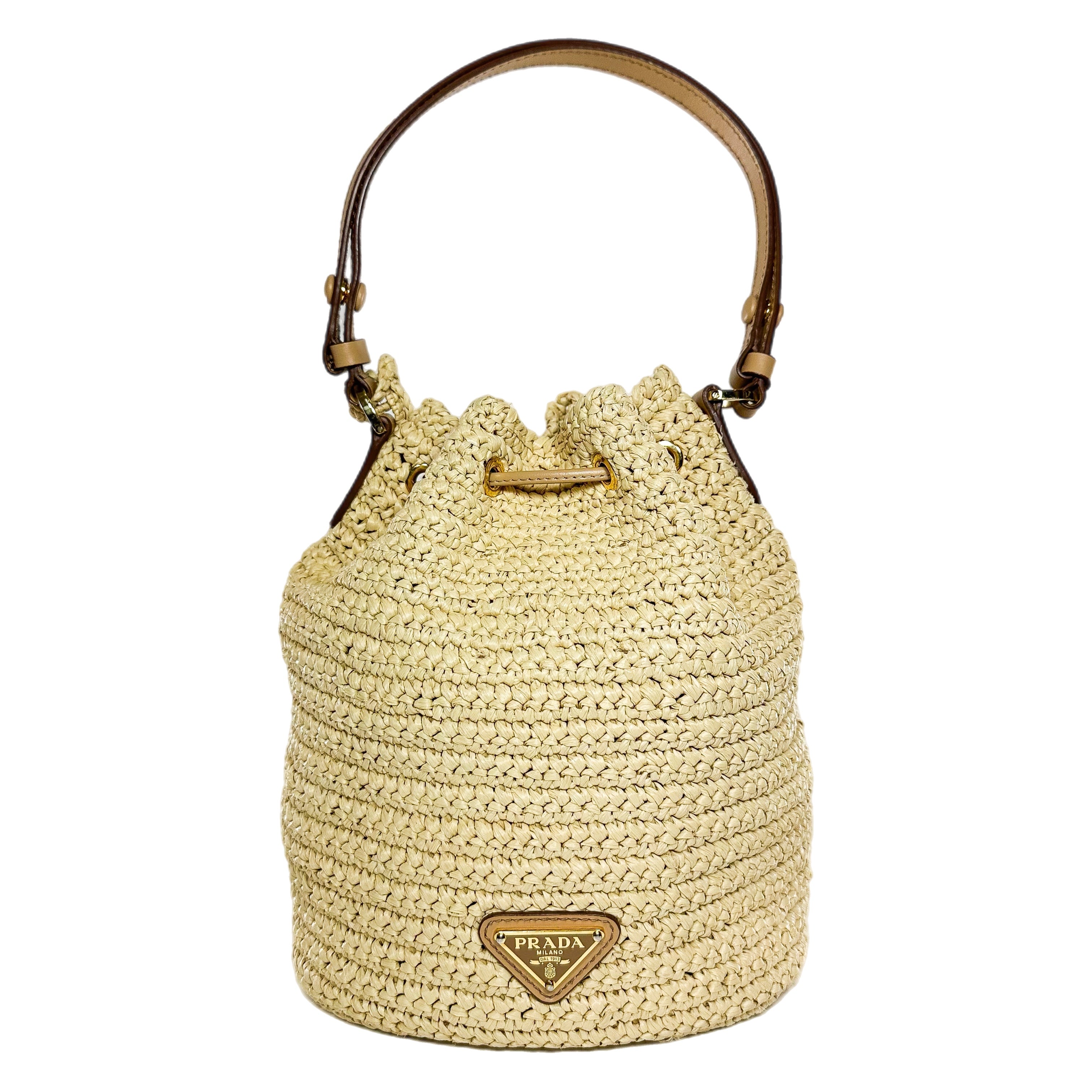 Prada Raffia Crossbody Bucket Bag