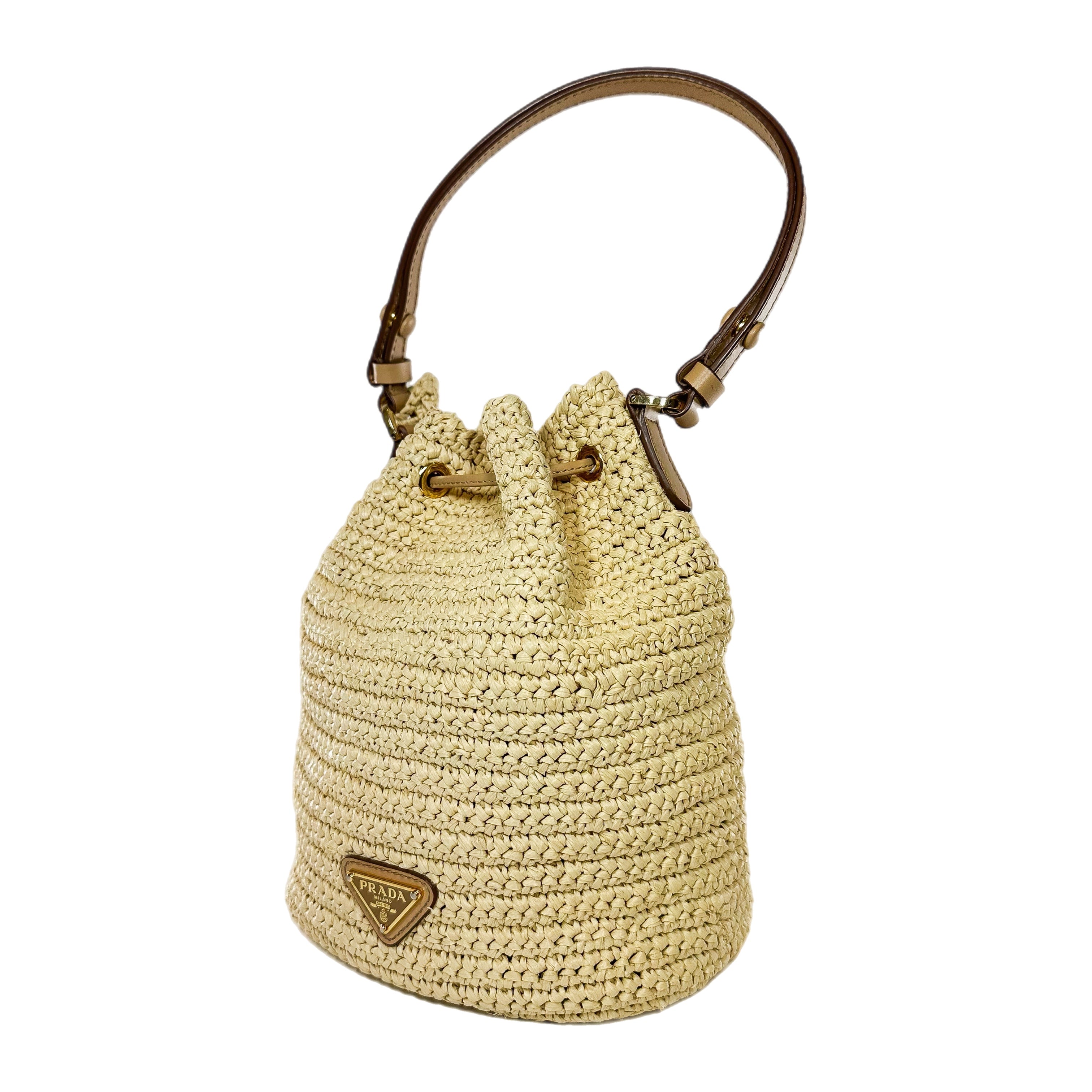 Prada Raffia Crossbody Bucket Bag