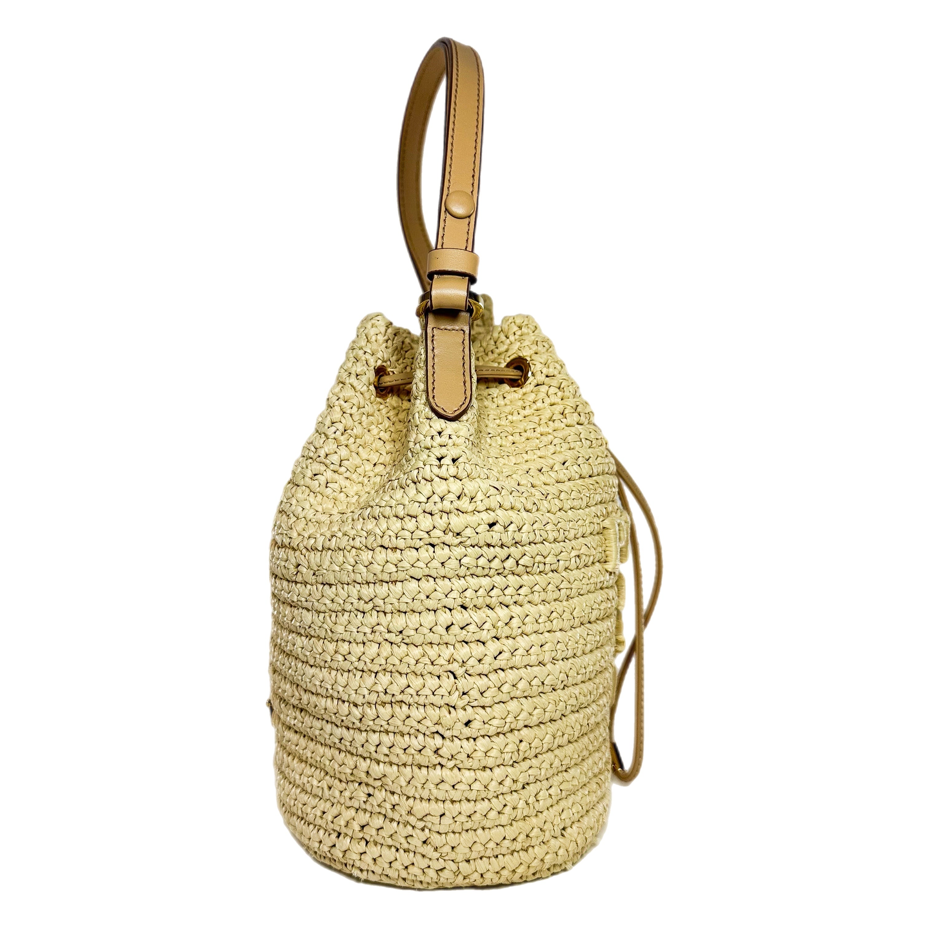 Prada Raffia Crossbody Bucket Bag