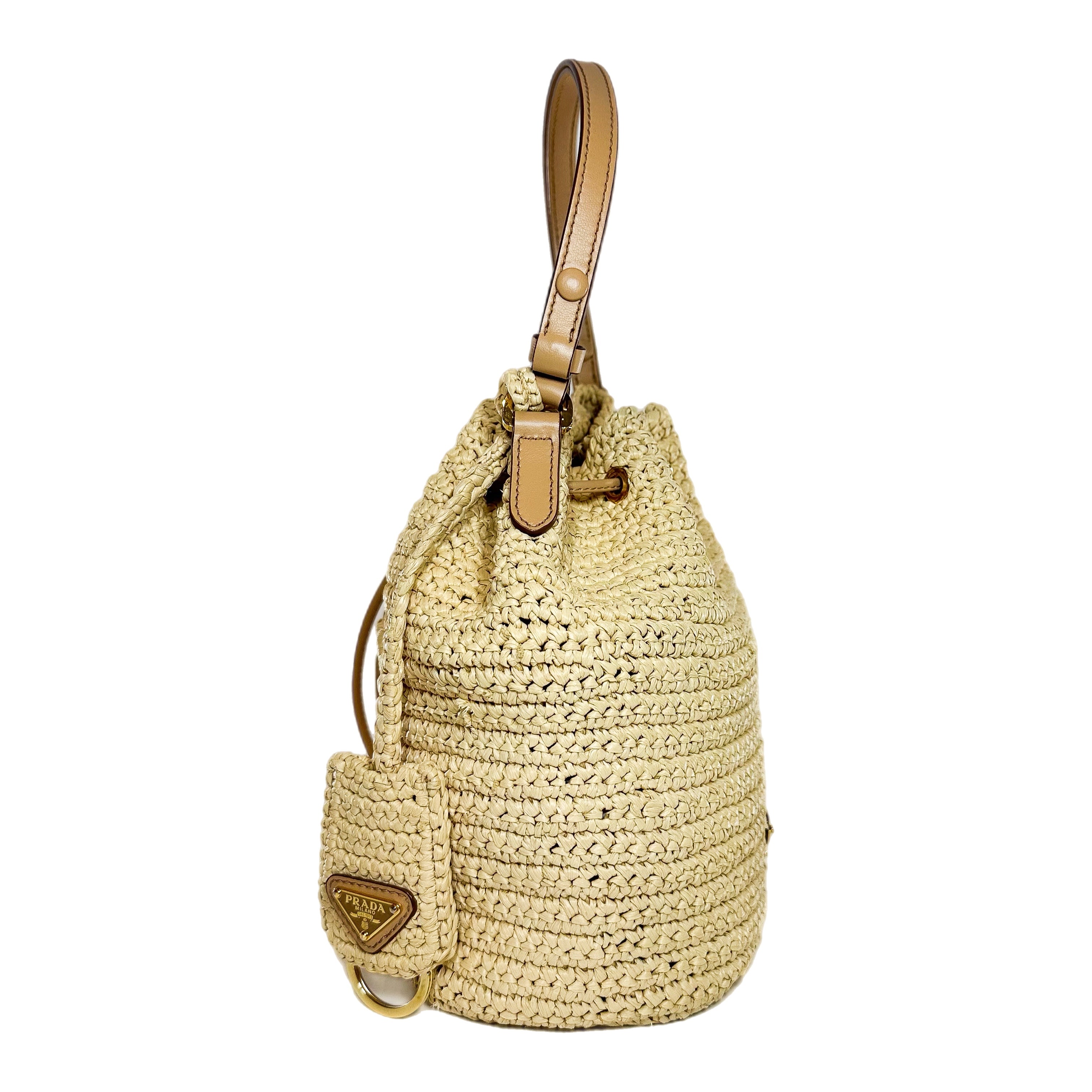 Prada Raffia Crossbody Bucket Bag