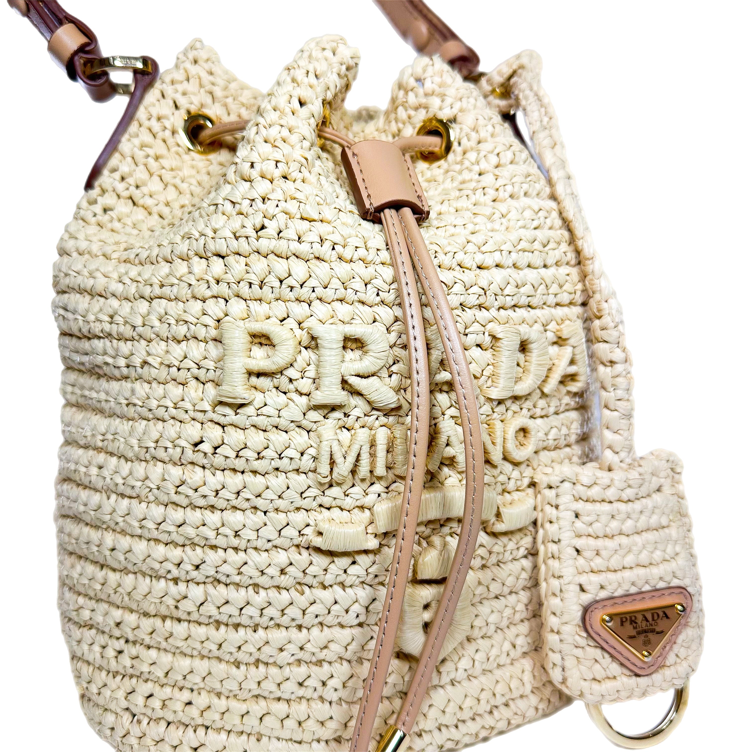 Prada Raffia Crossbody Bucket Bag