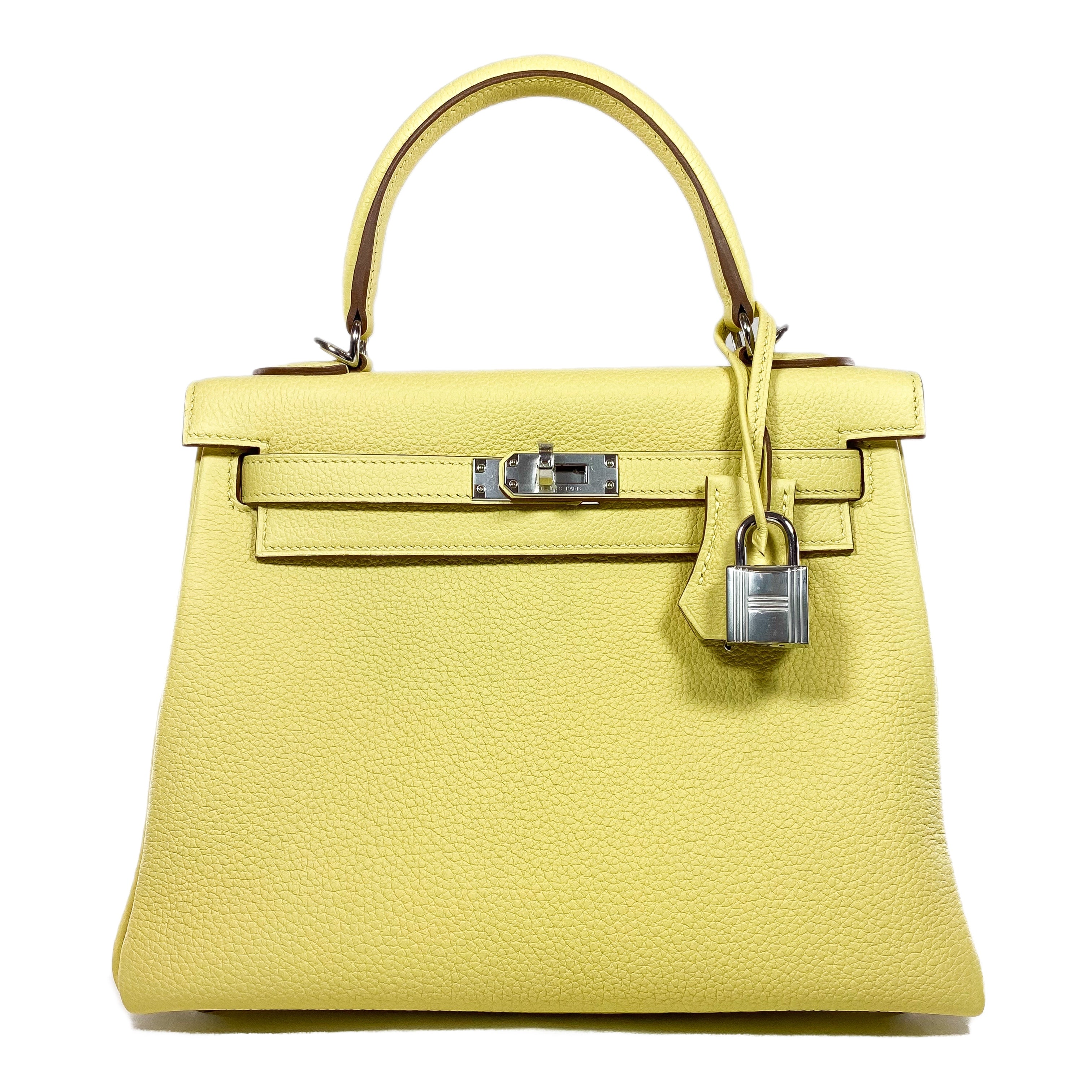 Hermes Kelly 25 Jaune Poussin Togo Palladium Hardware Consign of