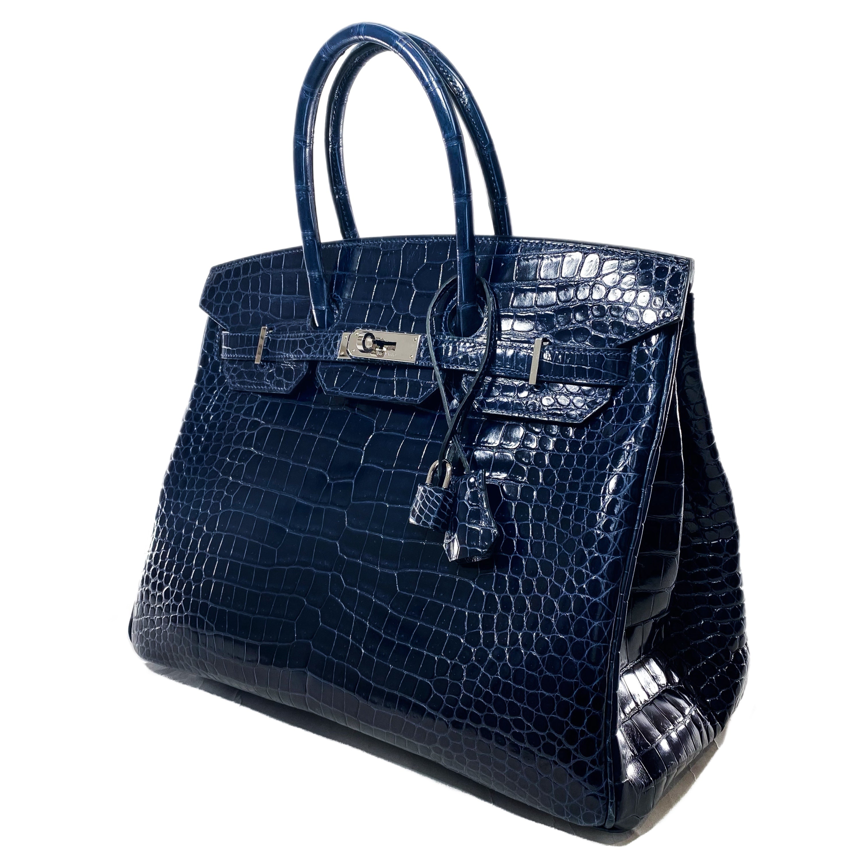 Hermes Birkin 35 Blue Abyss Porosus Crocodile Palladium Hardware