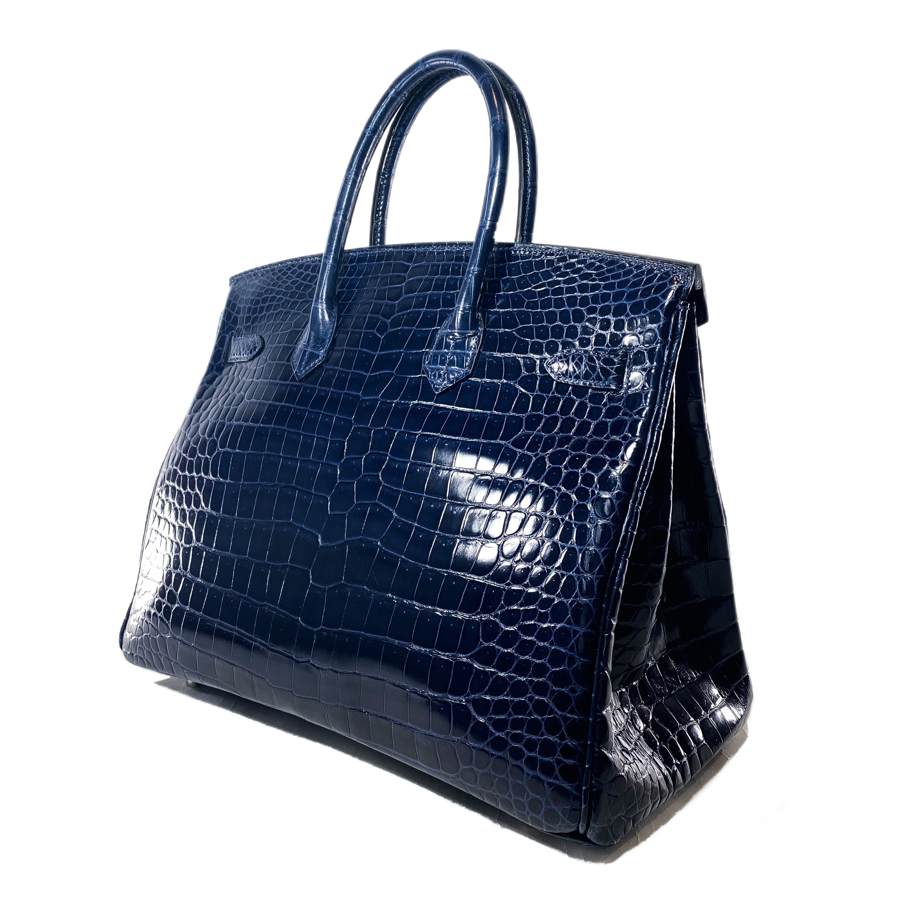 Hermes Birkin 35 Blue Abyss Porosus Crocodile Palladium Hardware