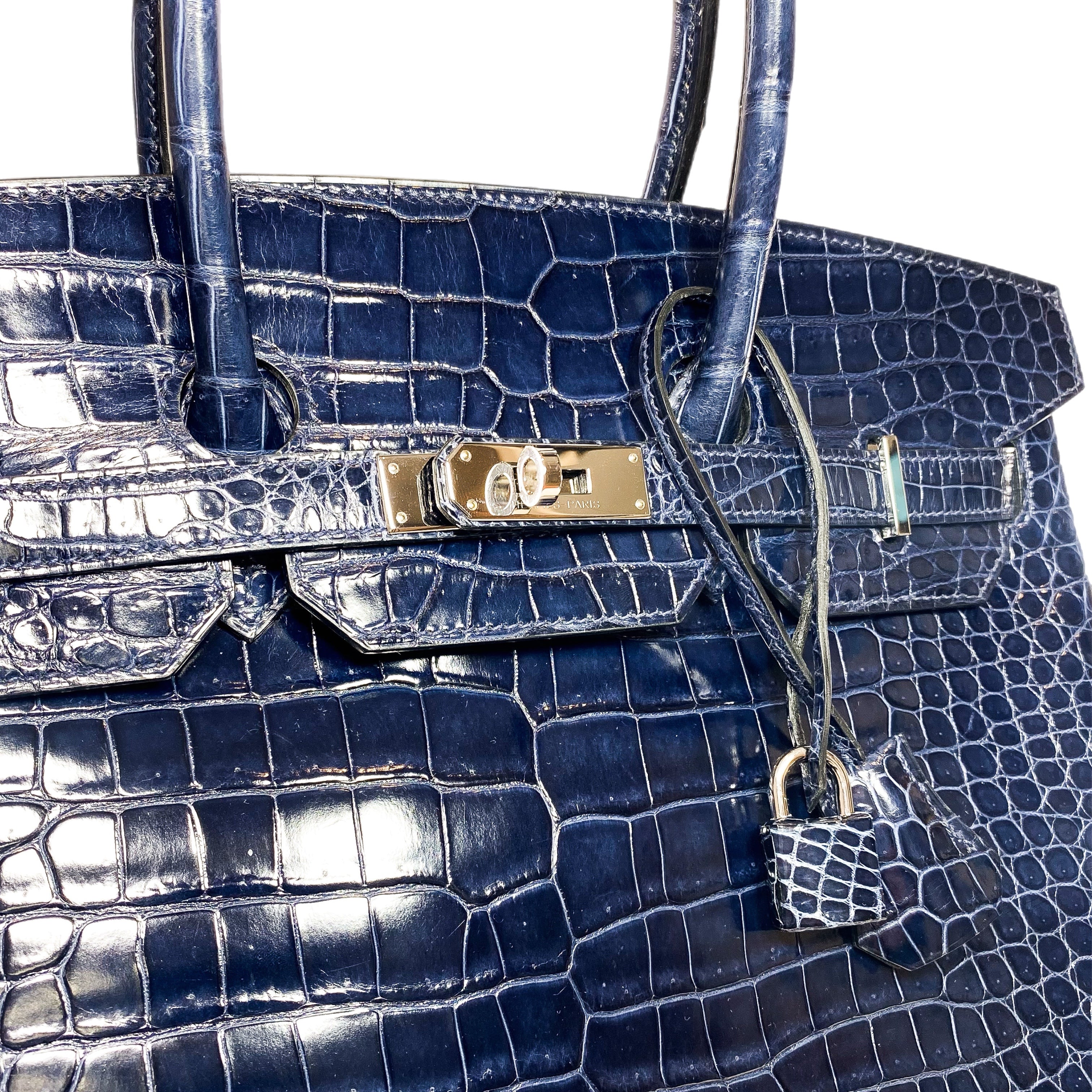 Hermes Birkin 35 Blue Abyss Porosus Crocodile Palladium Hardware