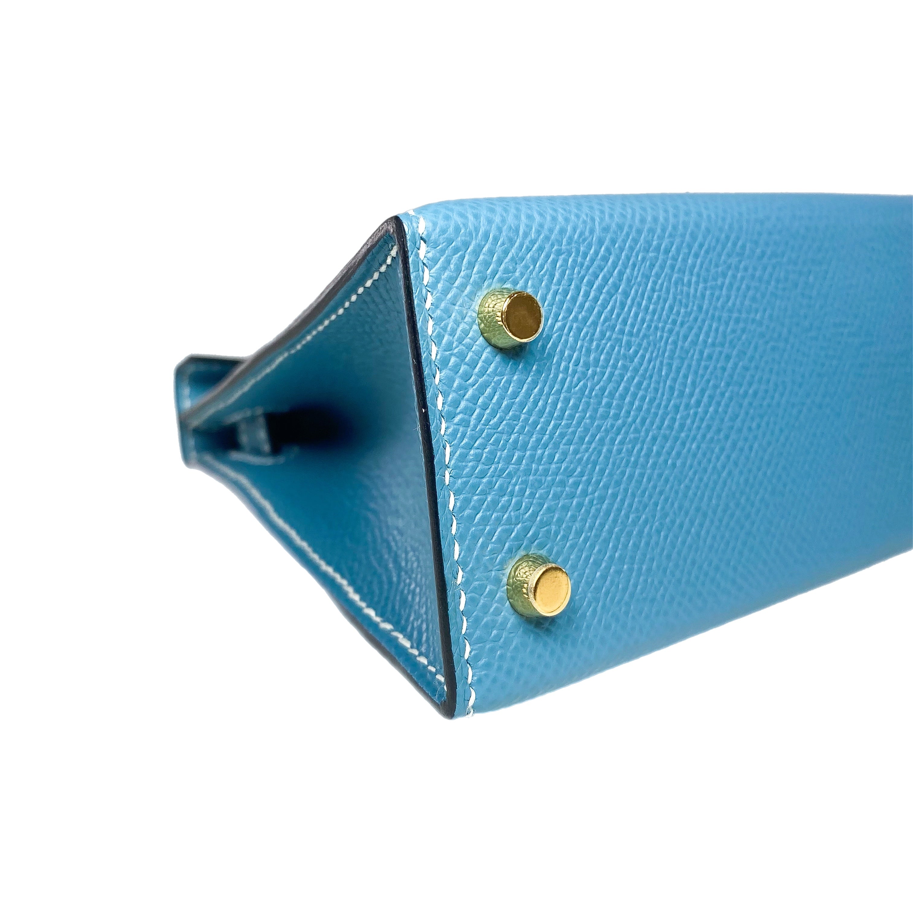 Hermes Mini Kelly 20 Blue Jean Epsom Gold Hardware