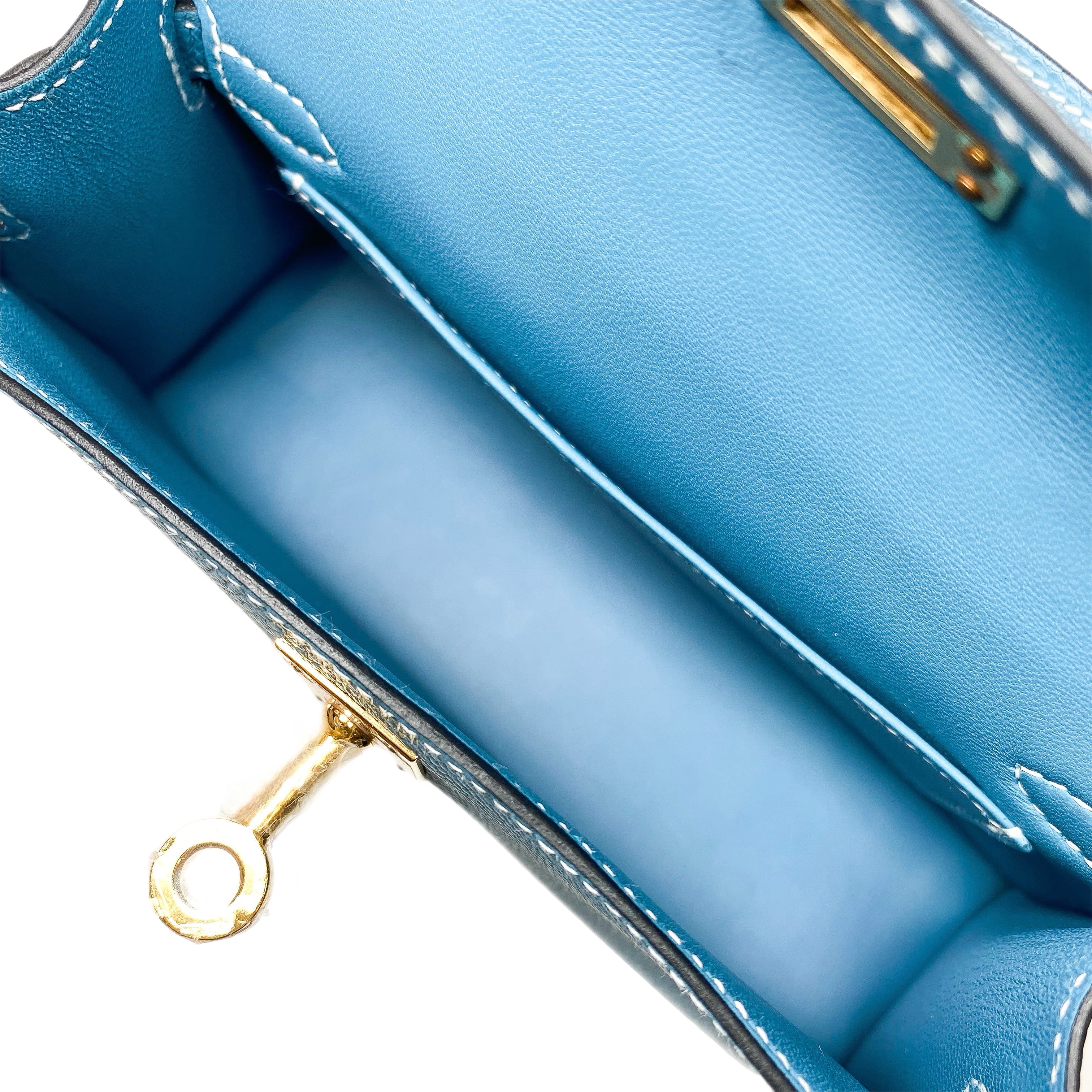 Hermes Mini Kelly 20 Blue Jean Epsom Gold Hardware