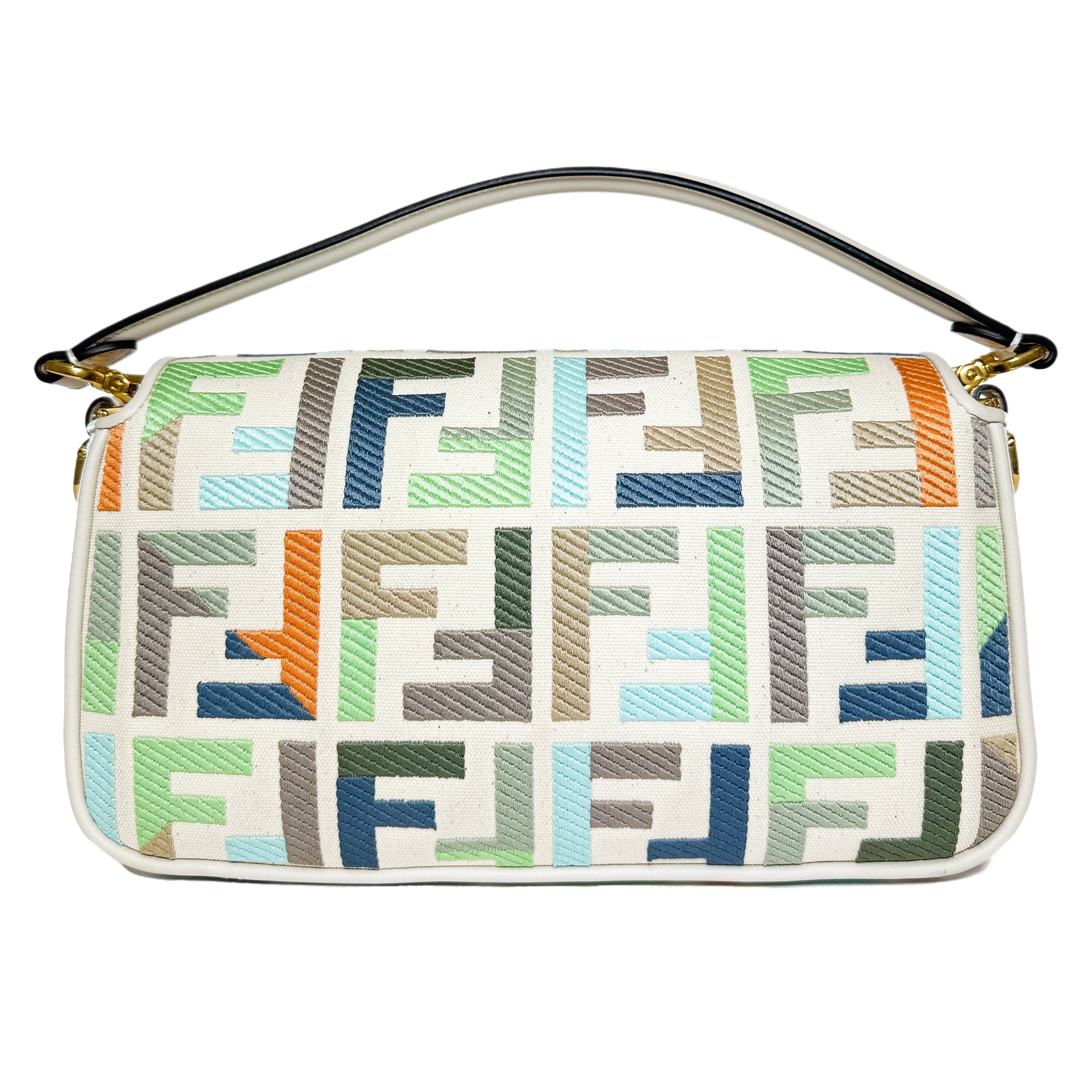 Fendi Multicolor FF Logo Embroidered Baguette