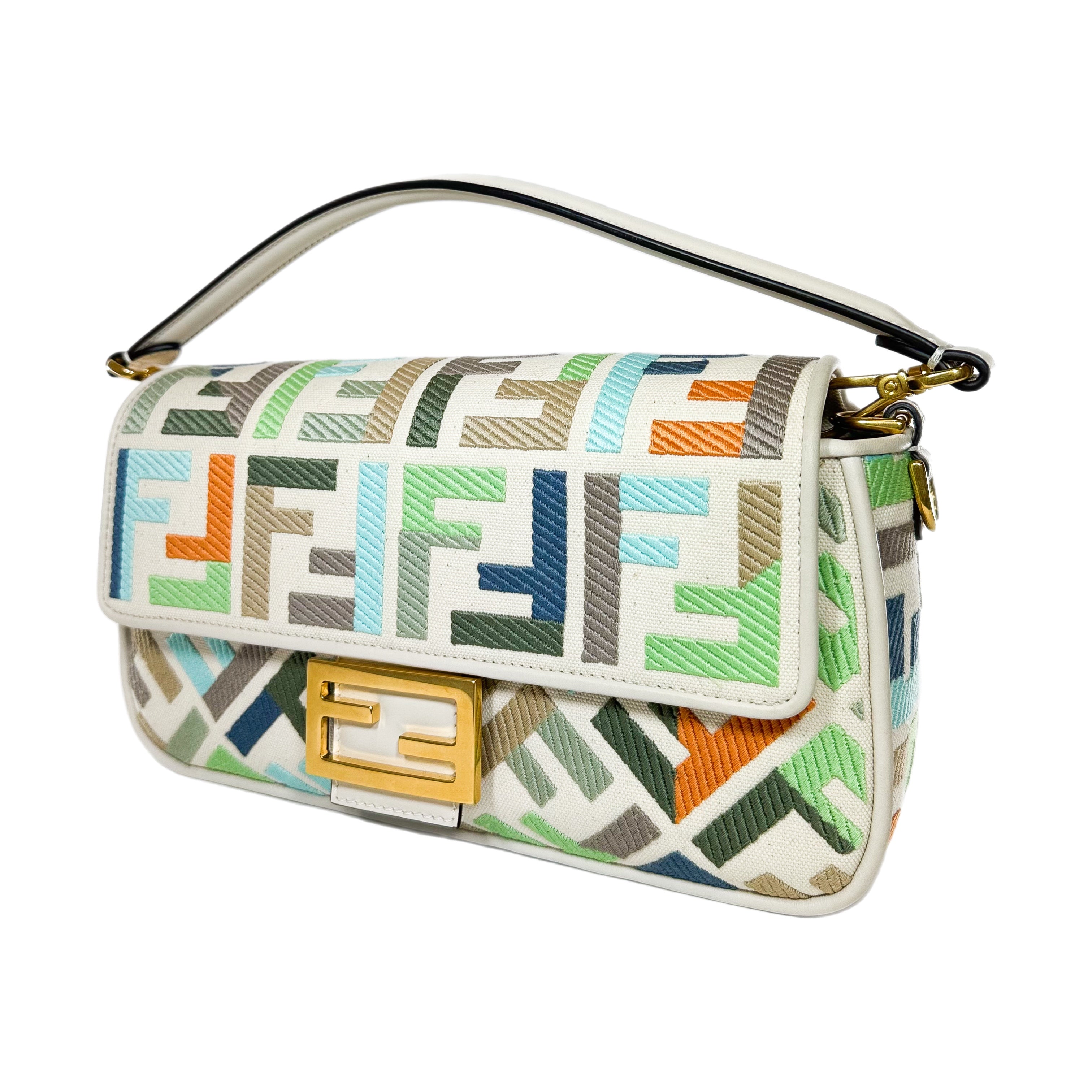 Fendi Multicolor FF Logo Embroidered Baguette