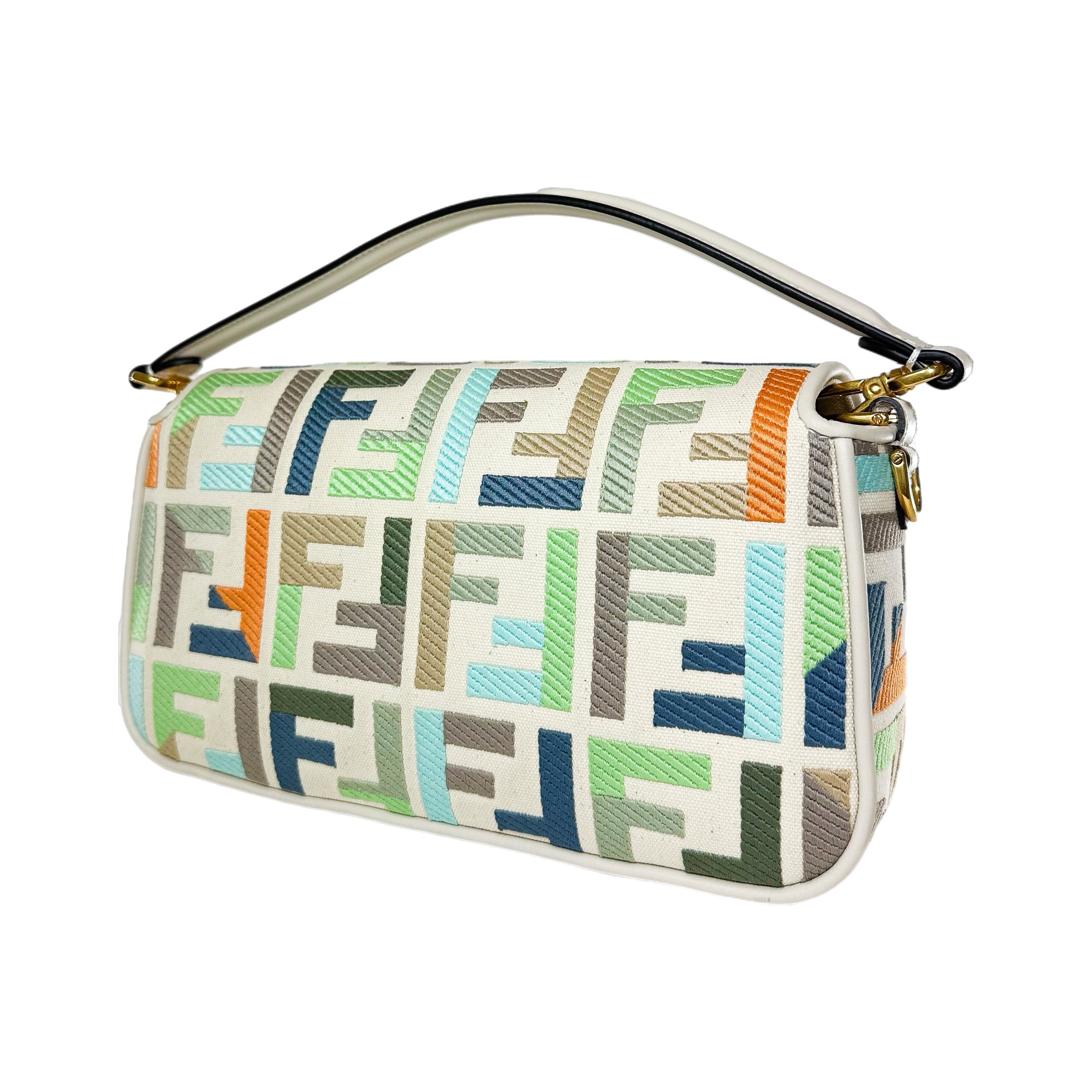 Fendi Multicolor FF Logo Embroidered Baguette