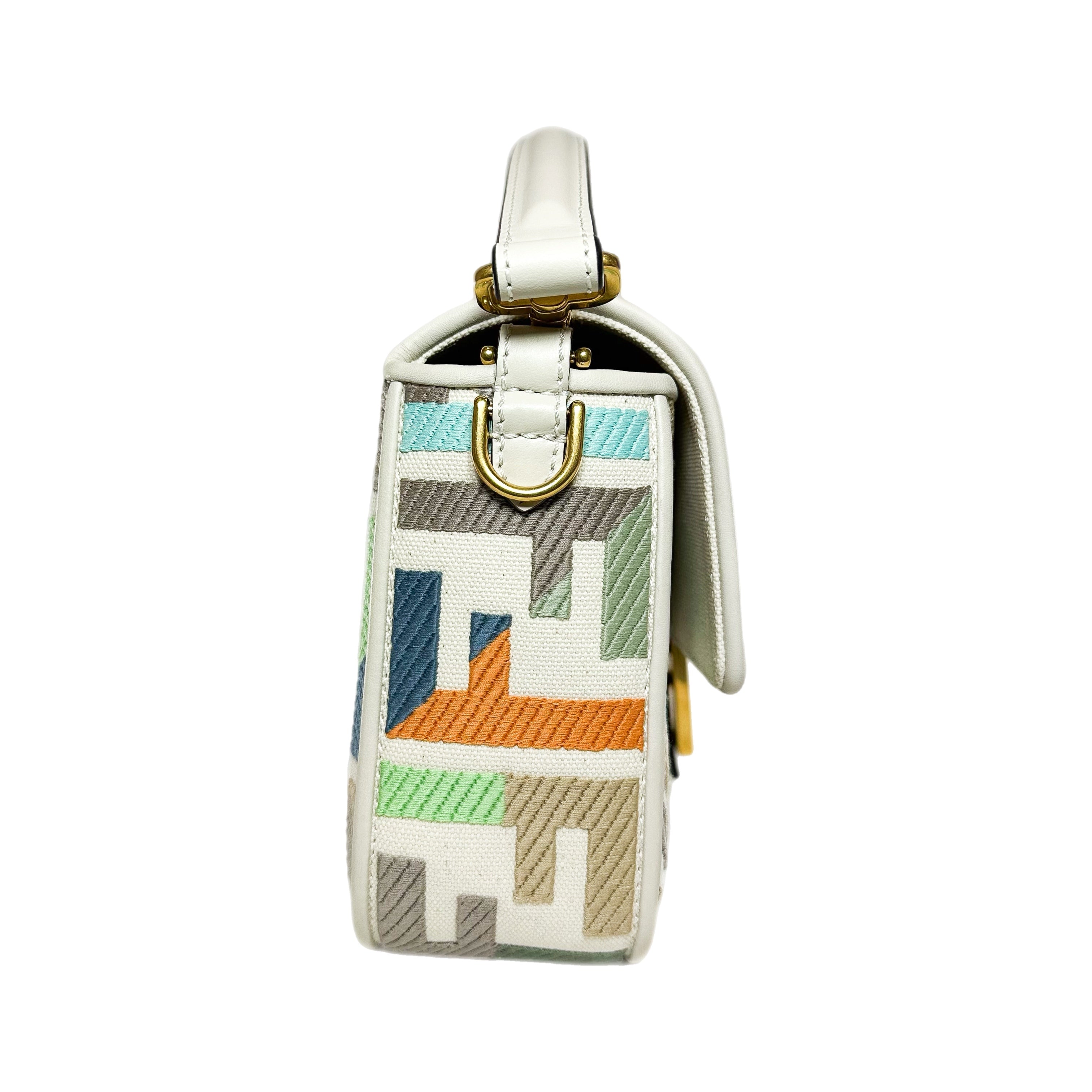 Fendi Multicolor FF Logo Embroidered Baguette