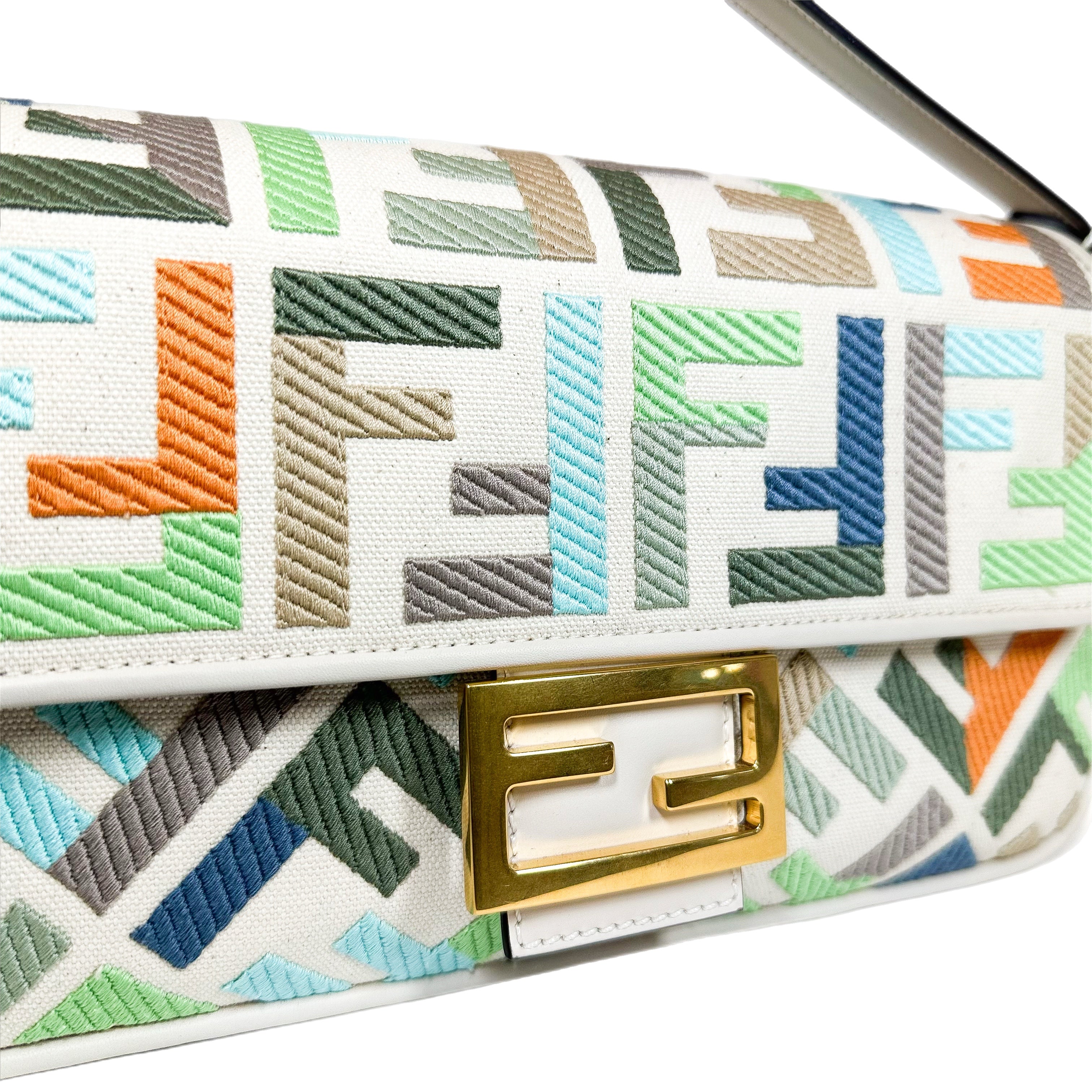 Fendi Multicolor FF Logo Embroidered Baguette