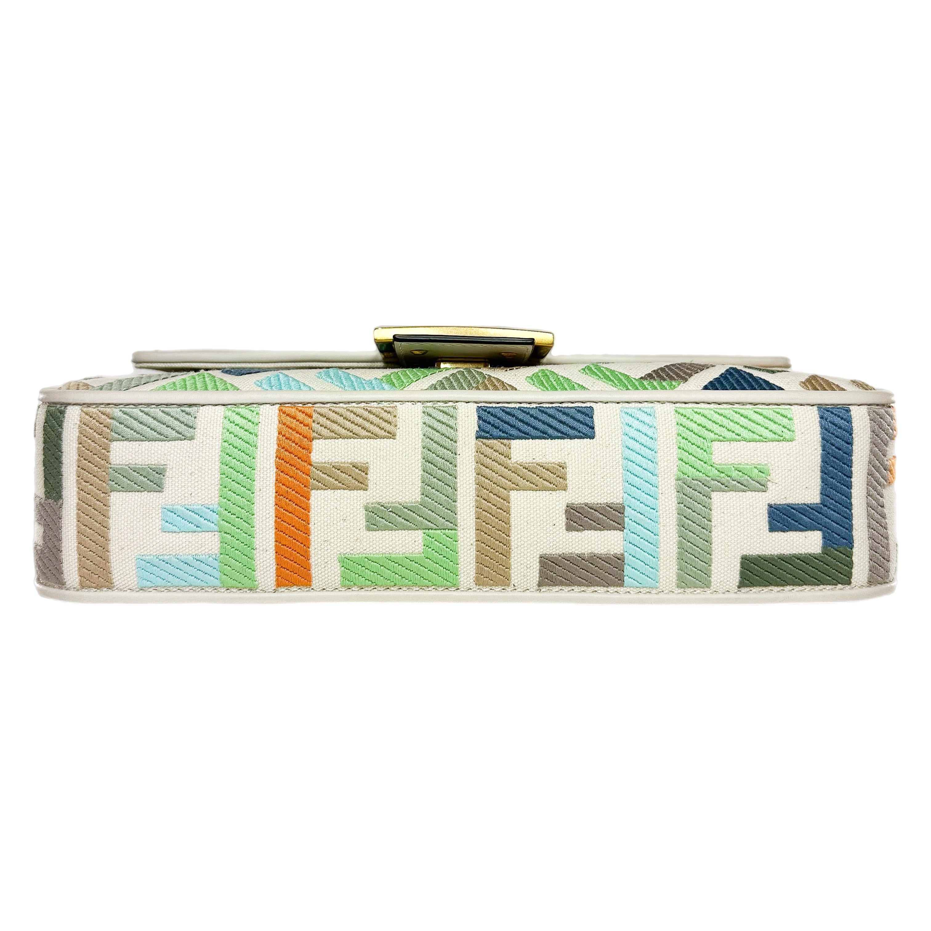 Fendi Multicolor FF Logo Embroidered Baguette