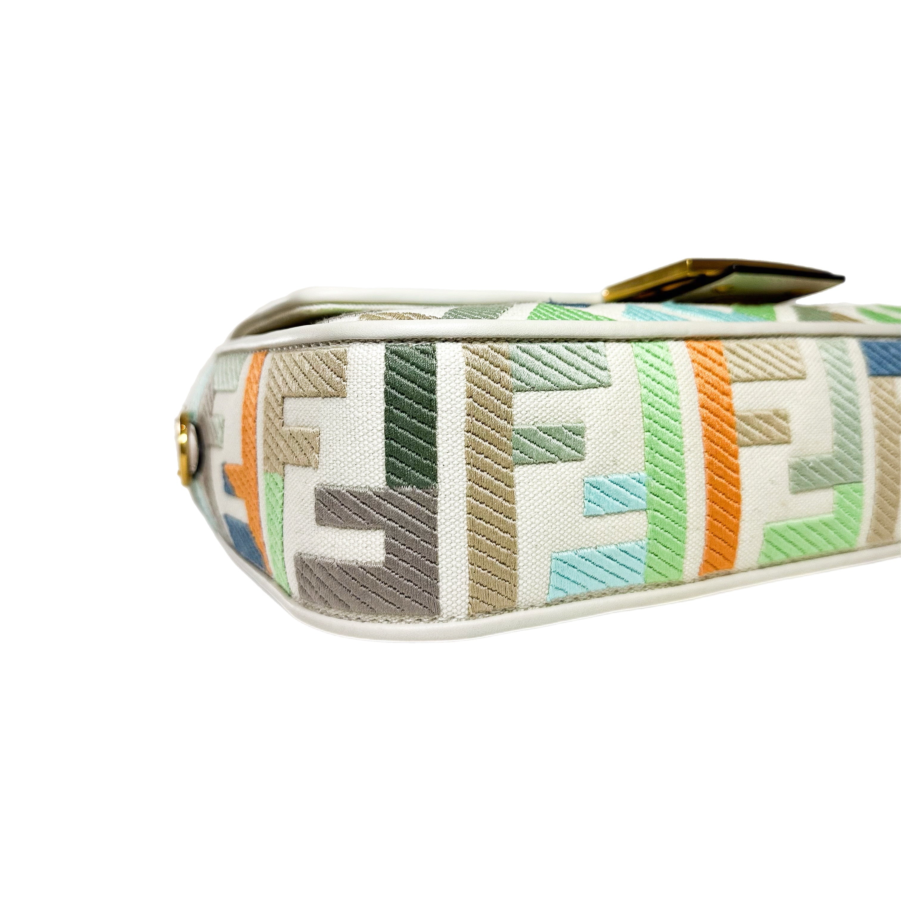 Fendi Multicolor FF Logo Embroidered Baguette