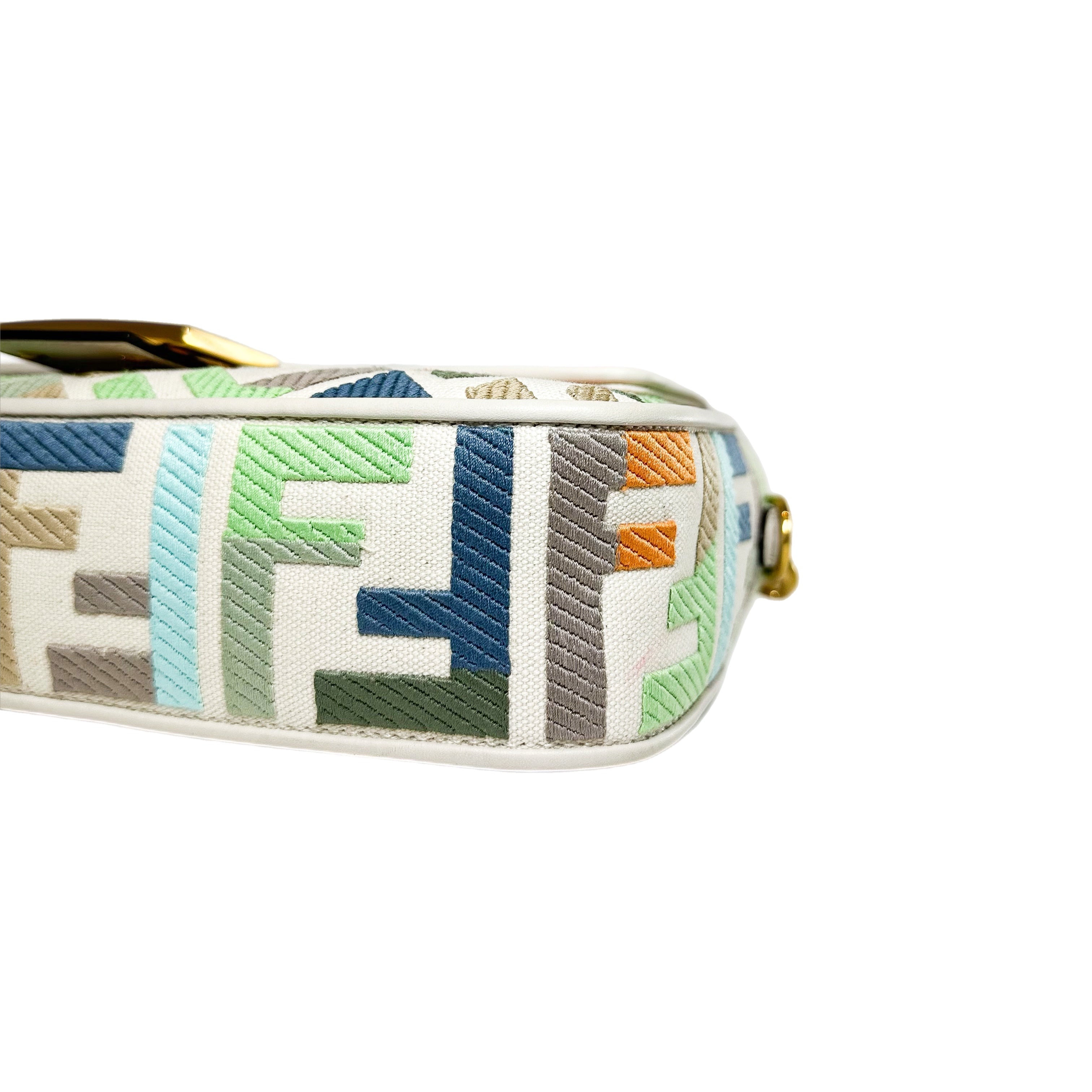 Fendi Multicolor FF Logo Embroidered Baguette