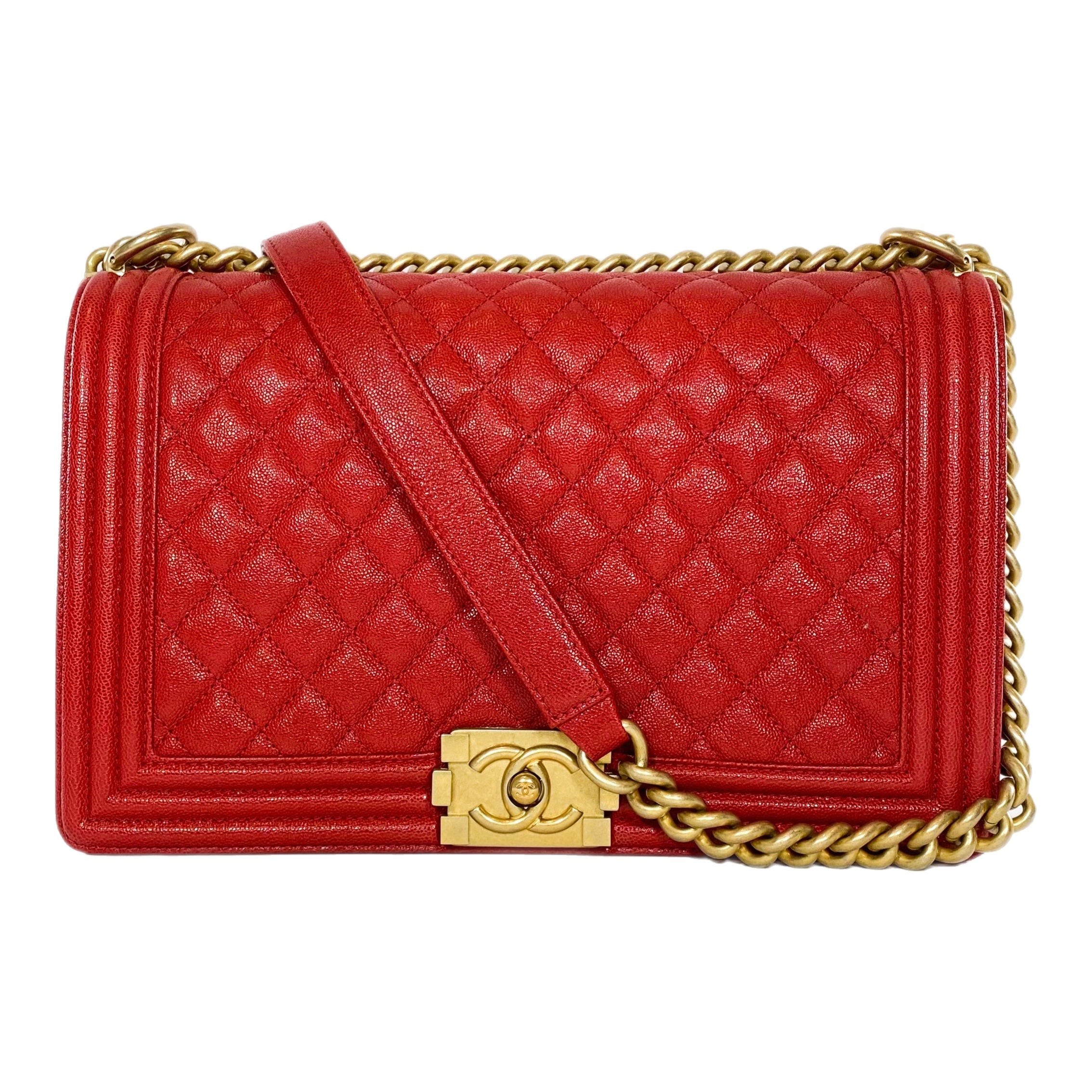 Chanel boy red caviar medium sale