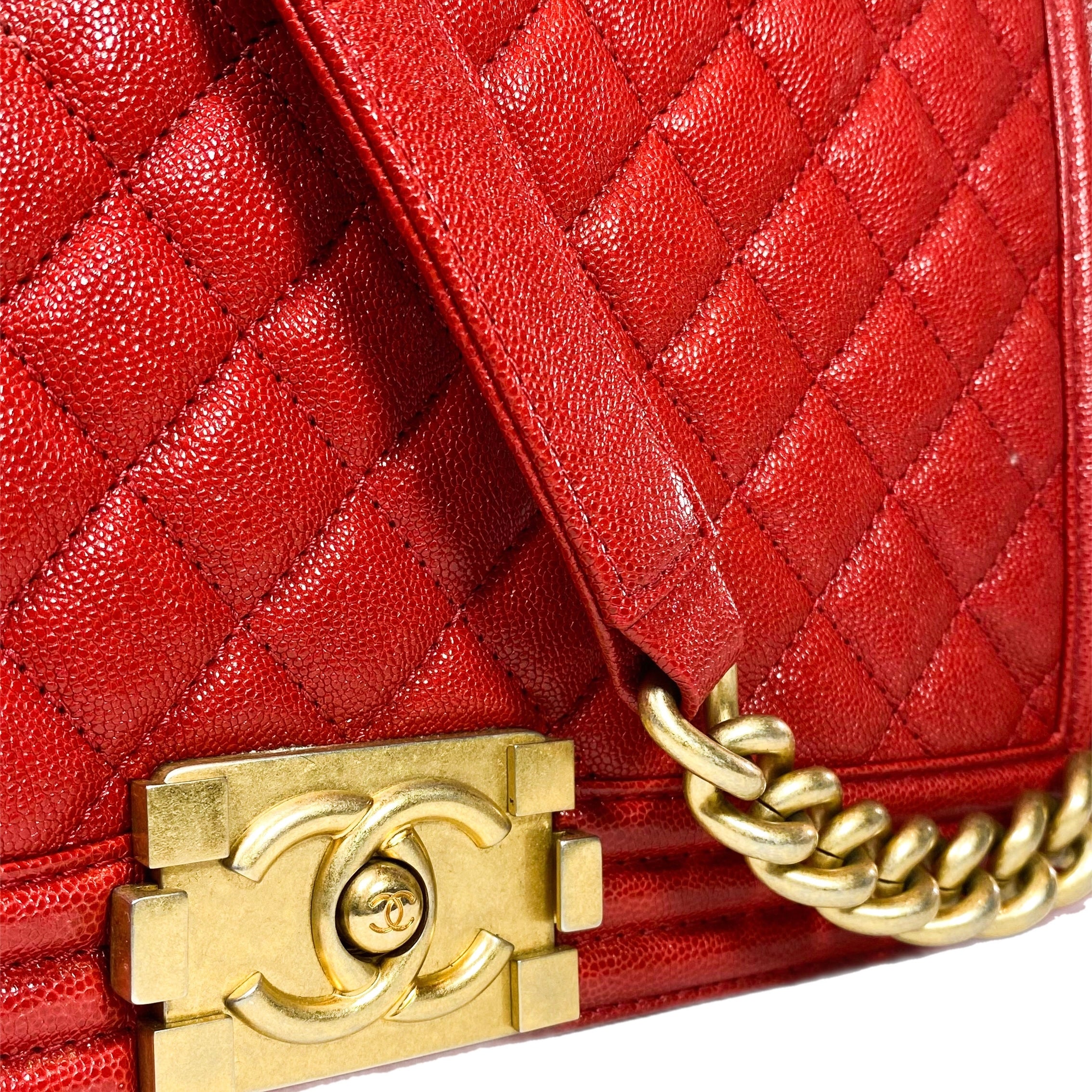 Chanel boy bag red caviar sale