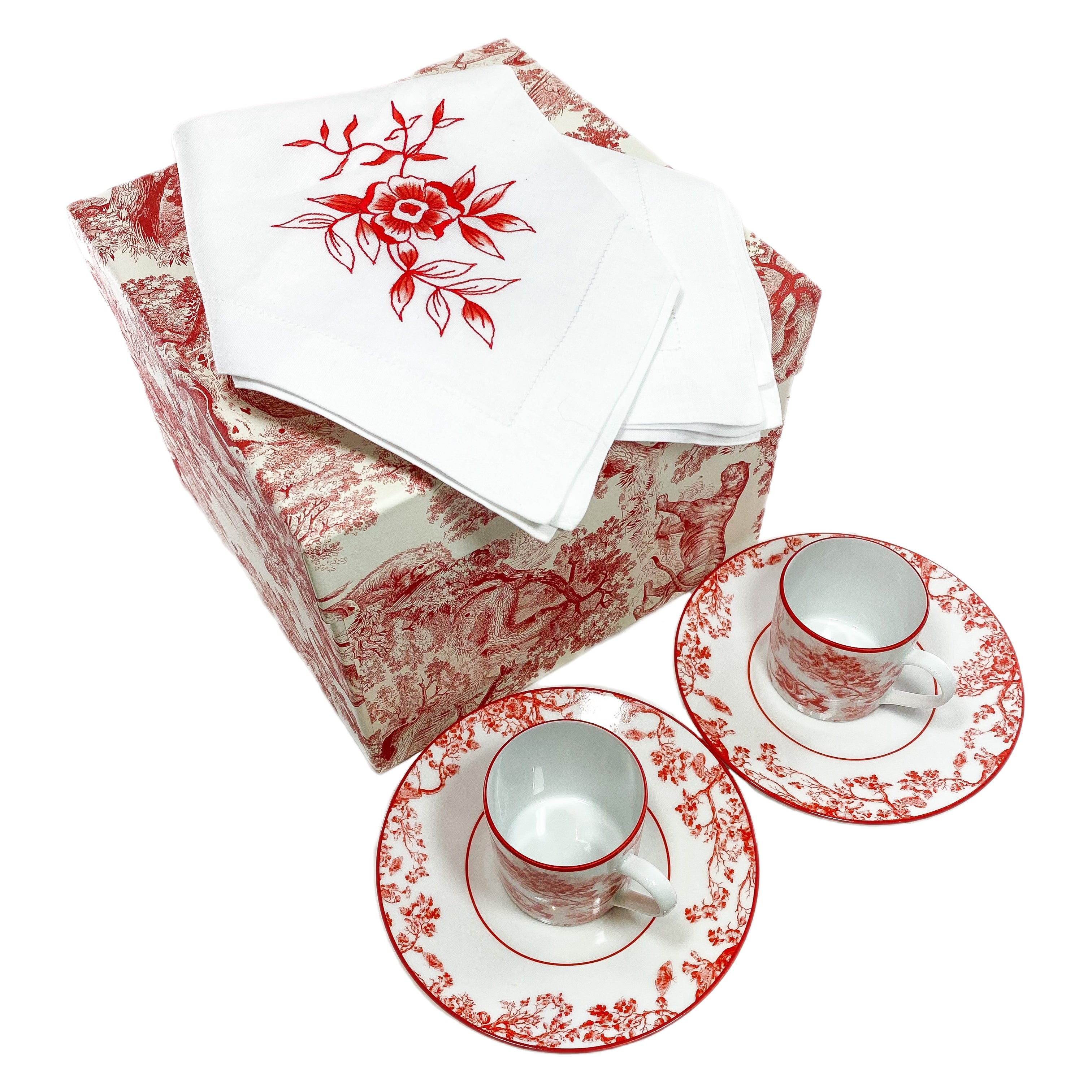 Dior Red White Toile de Jouy Tea Set