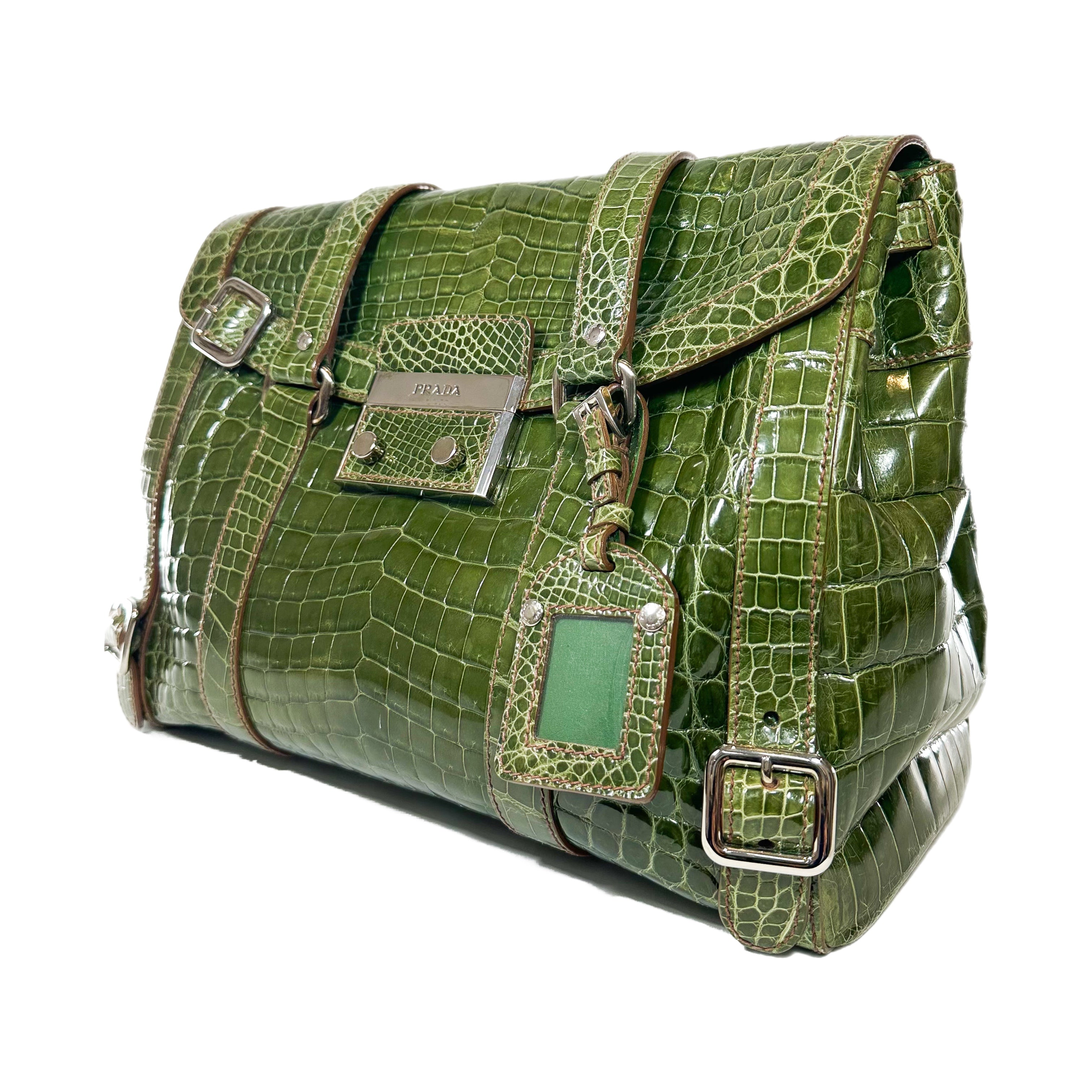 Prada Green Patent Crocodile Tote