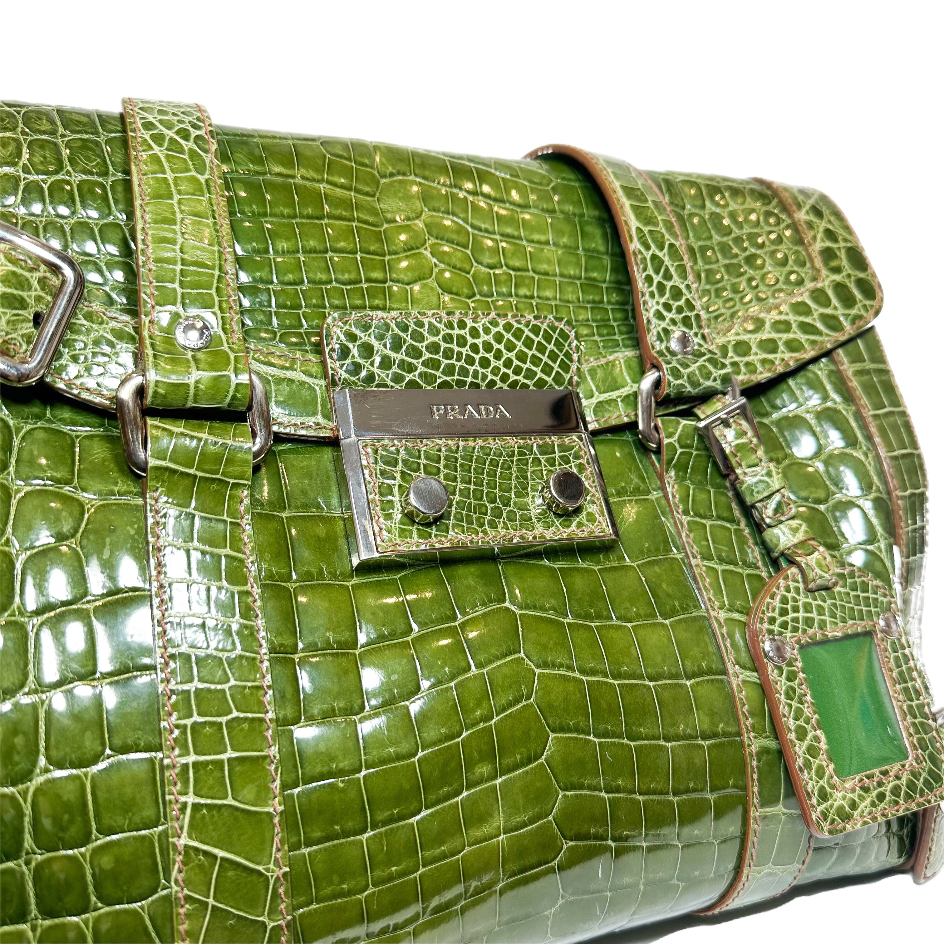 Prada Green Patent Crocodile Tote