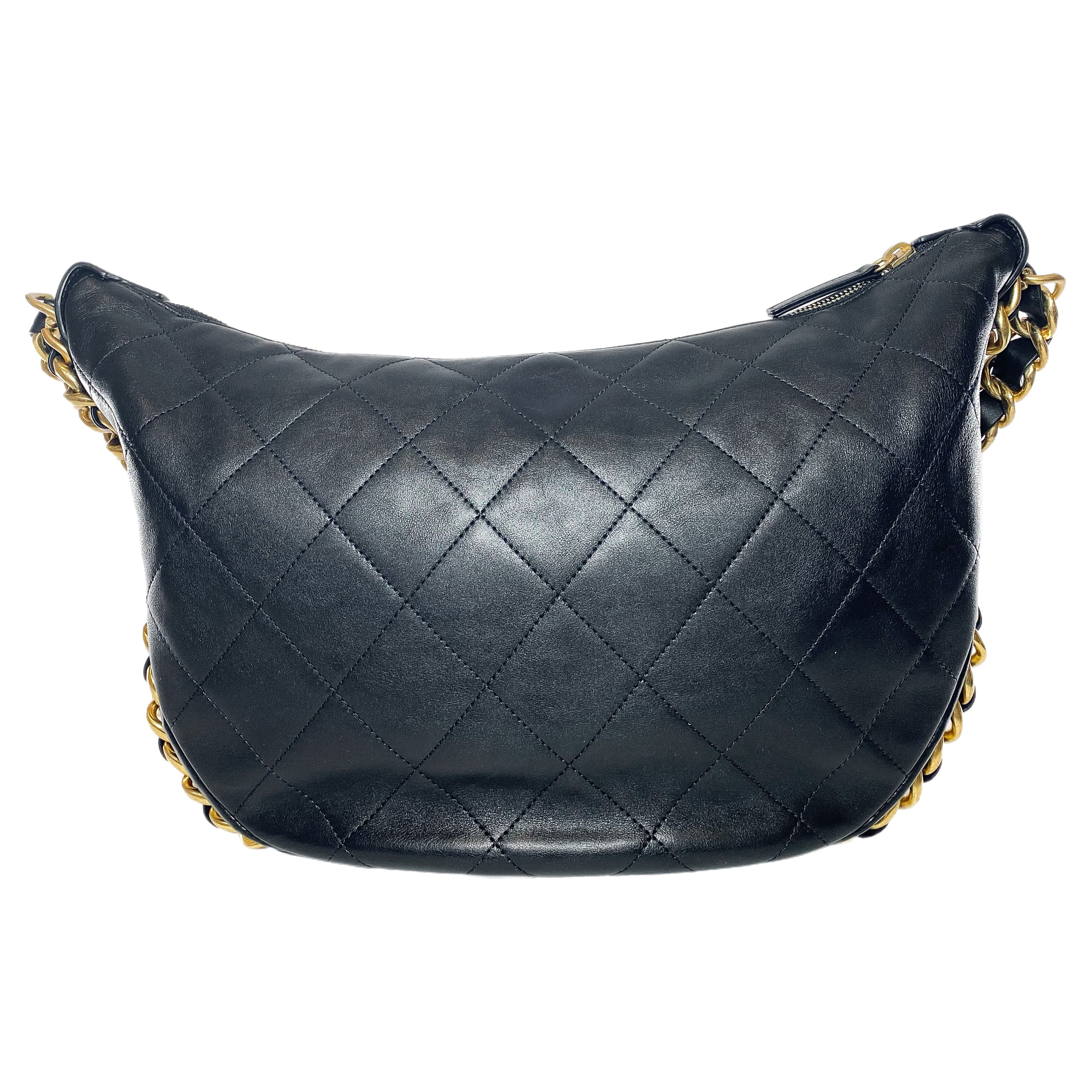 Chanel Black Quilted Chain Around Maxi Hobo Bag