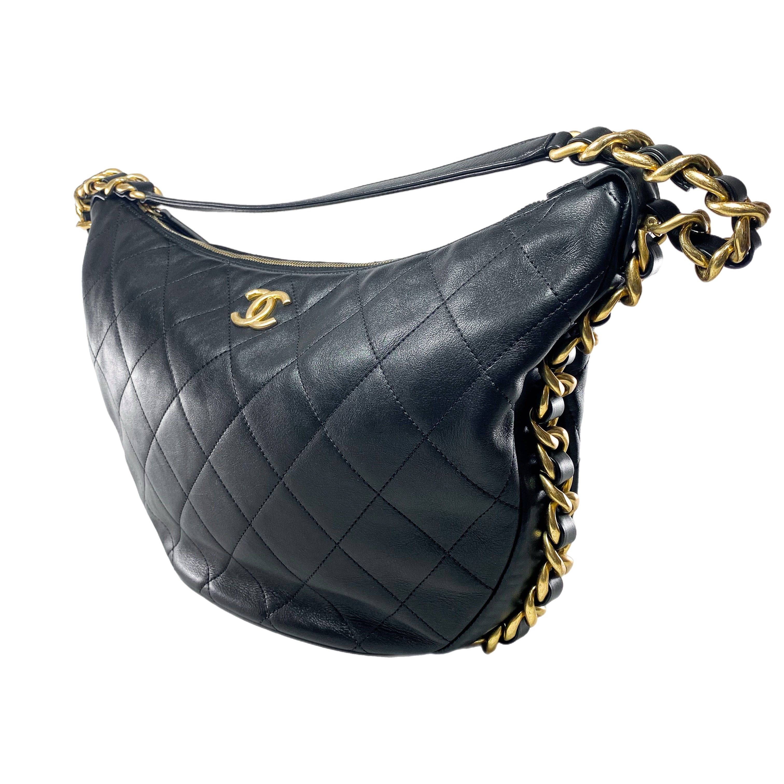 Chanel Black Quilted Chain Around Maxi Hobo Bag