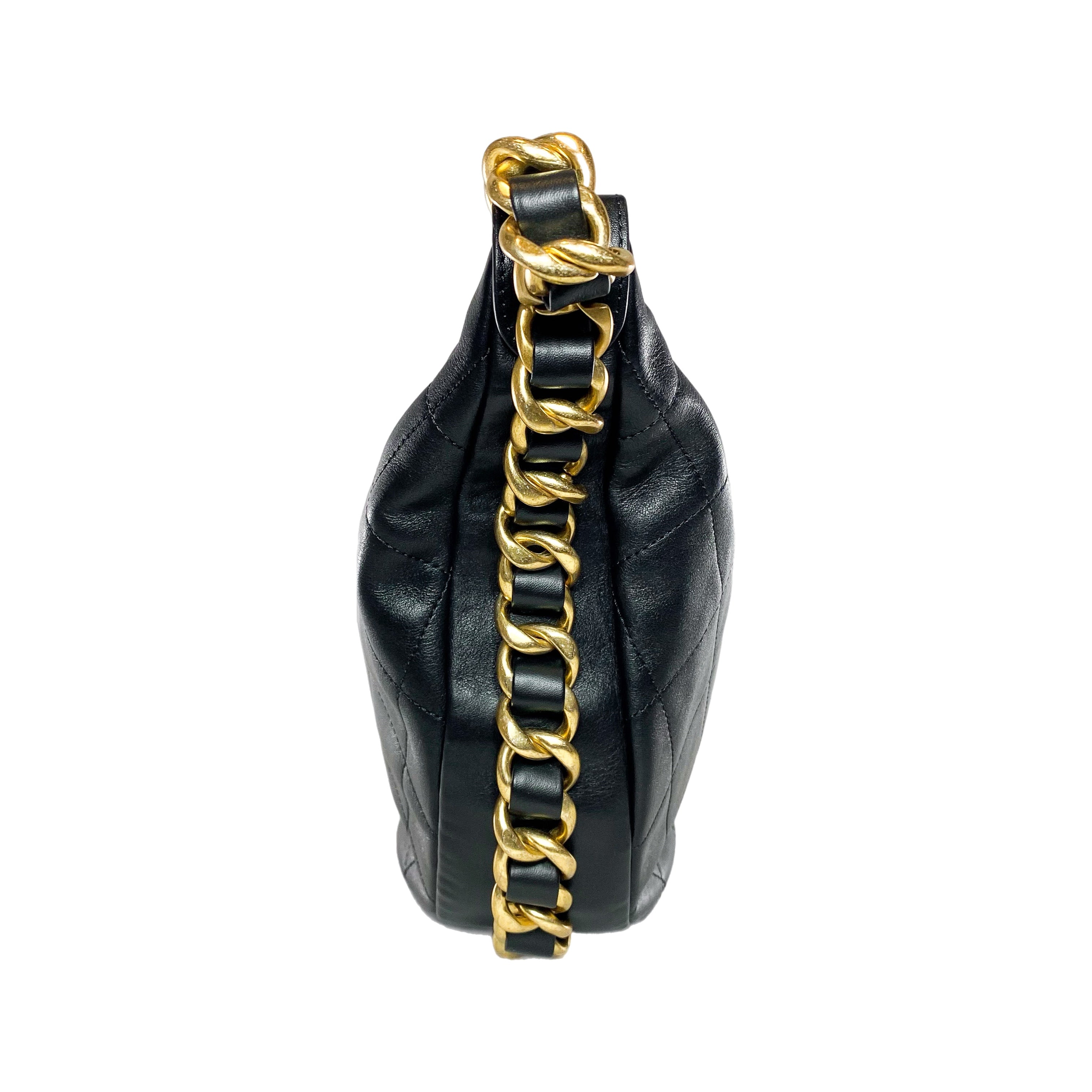 Chanel Black Quilted Chain Around Maxi Hobo Bag